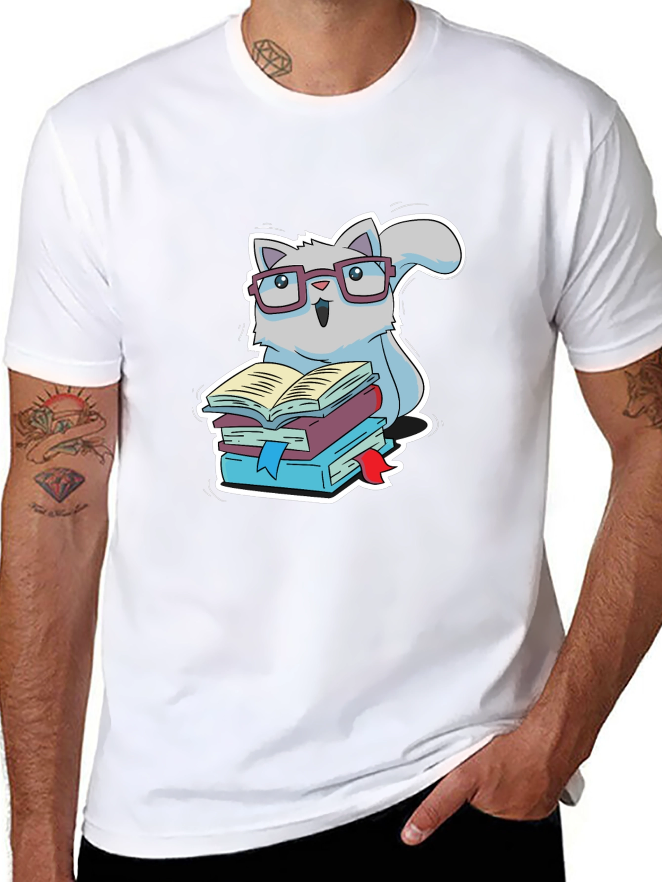 Bookworm Cat T-Shirt - Cute Reading Kitten Design