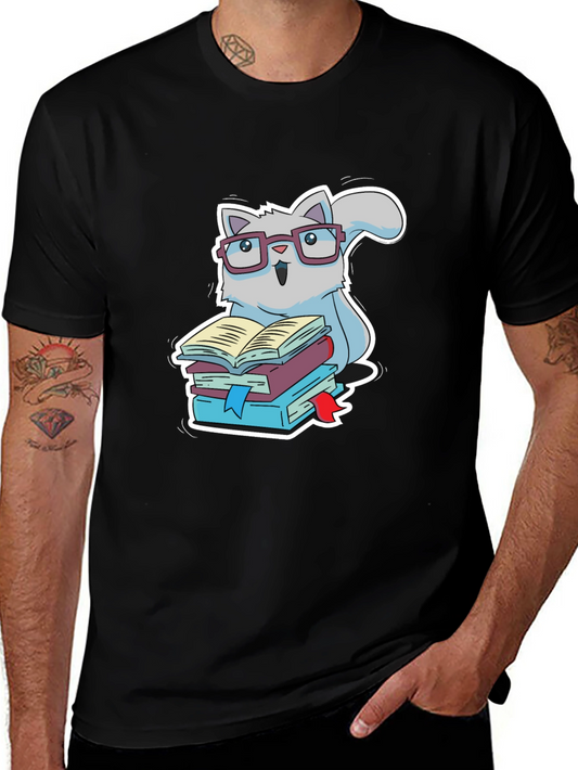 Bookworm Cat T-Shirt - Cute Reading Kitten Design