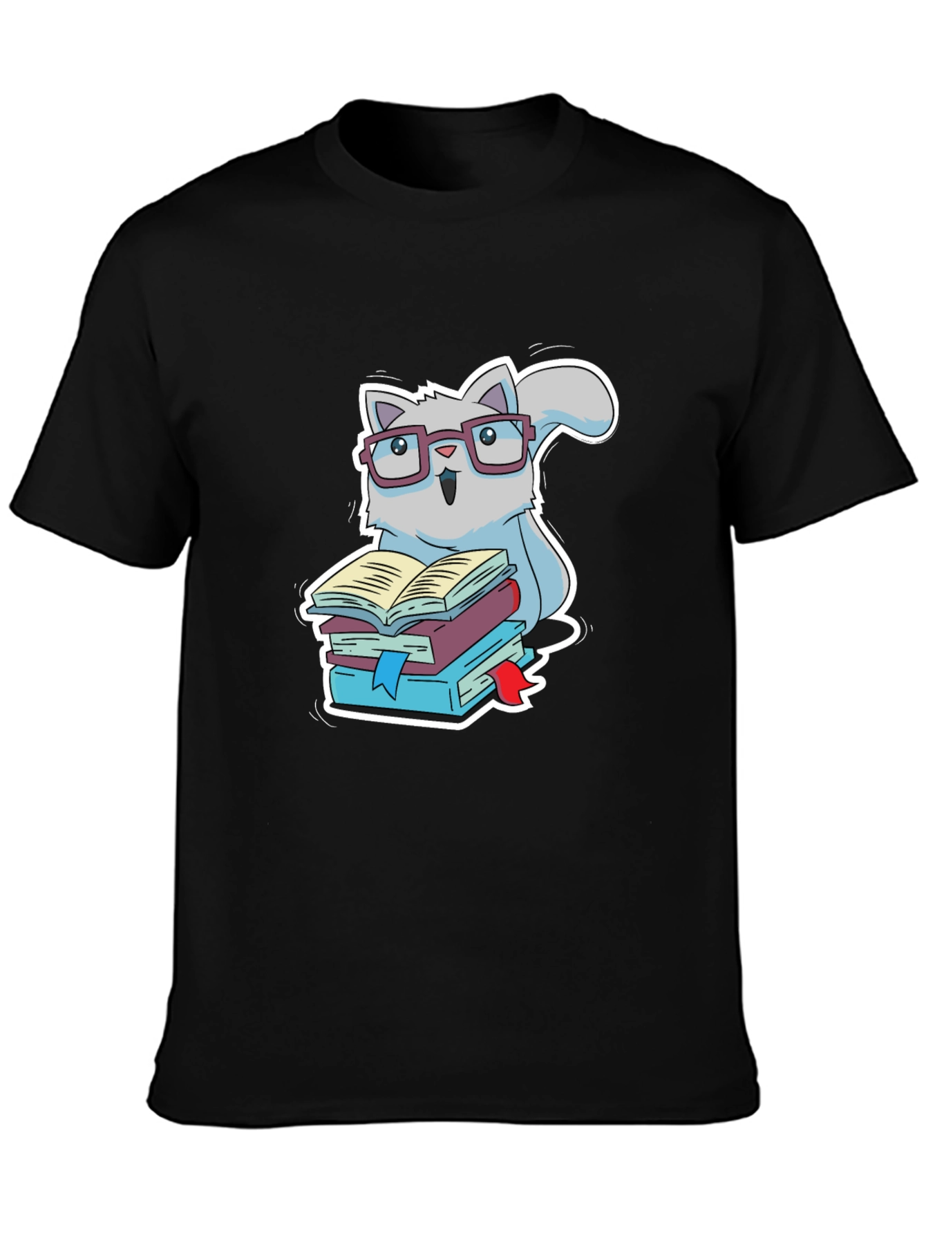 Bookworm Cat T-Shirt - Cute Reading Kitten Design