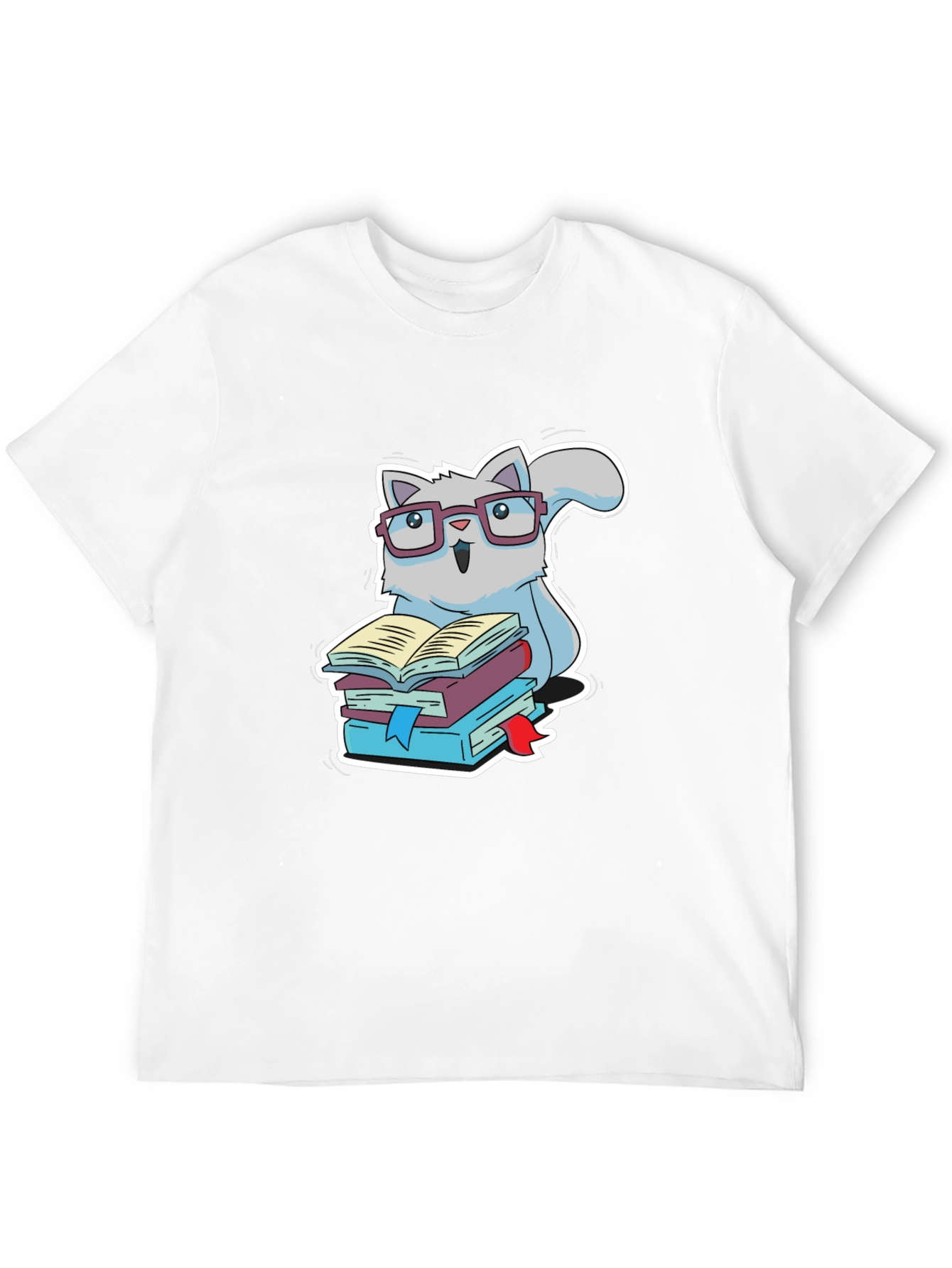 Bookworm Cat T-Shirt - Cute Reading Kitten Design