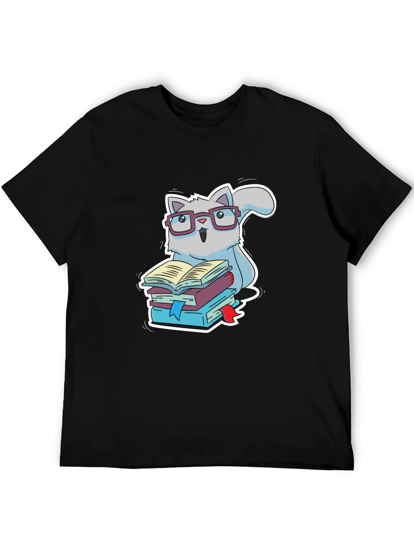 Bookworm Cat T-Shirt - Cute Reading Kitten Design