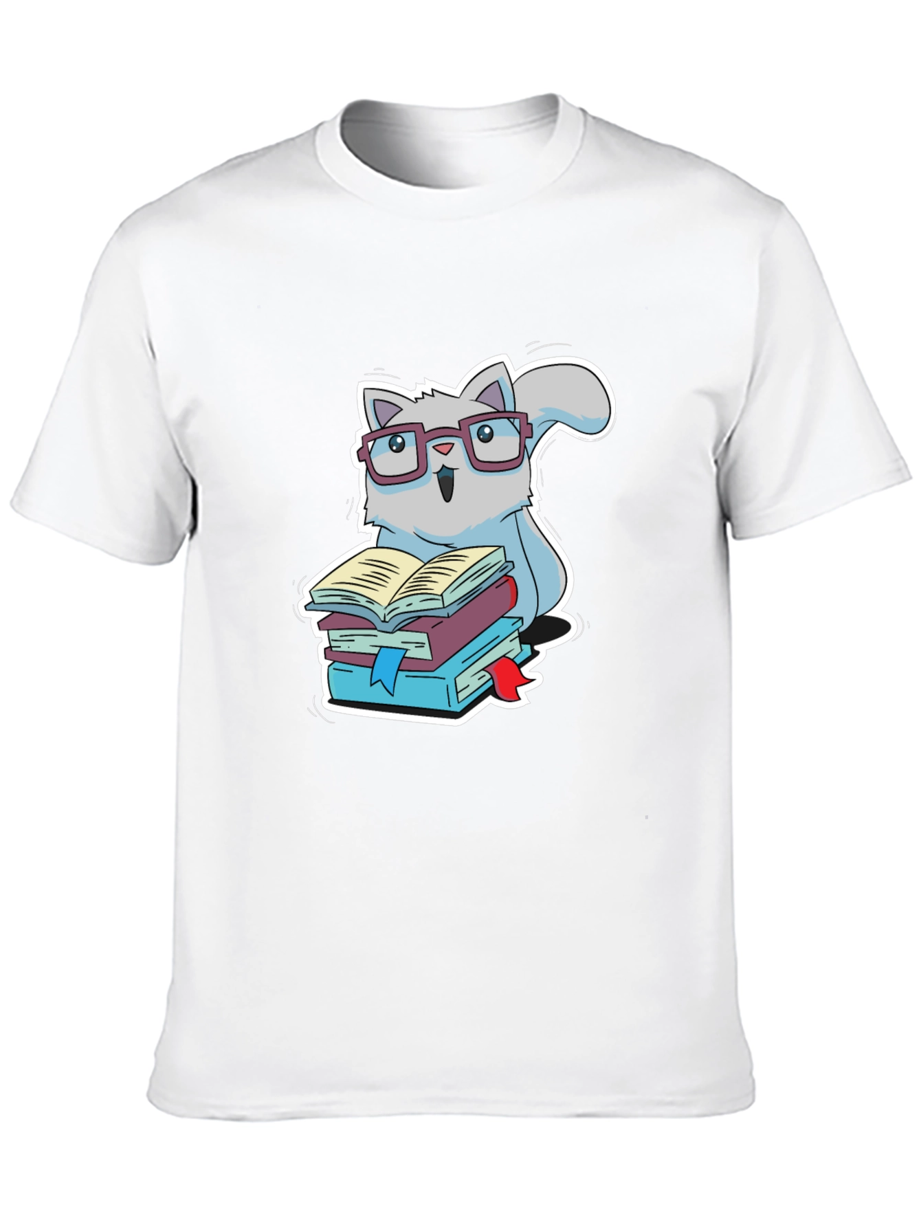 Bookworm Cat T-Shirt - Cute Reading Kitten Design