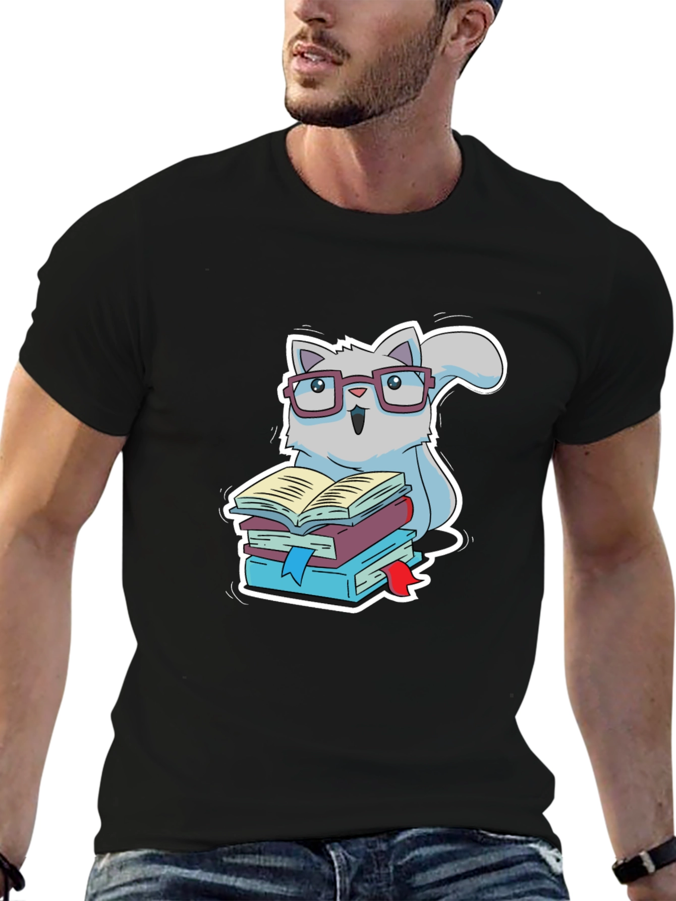 Bookworm Cat T-Shirt - Cute Reading Kitten Design