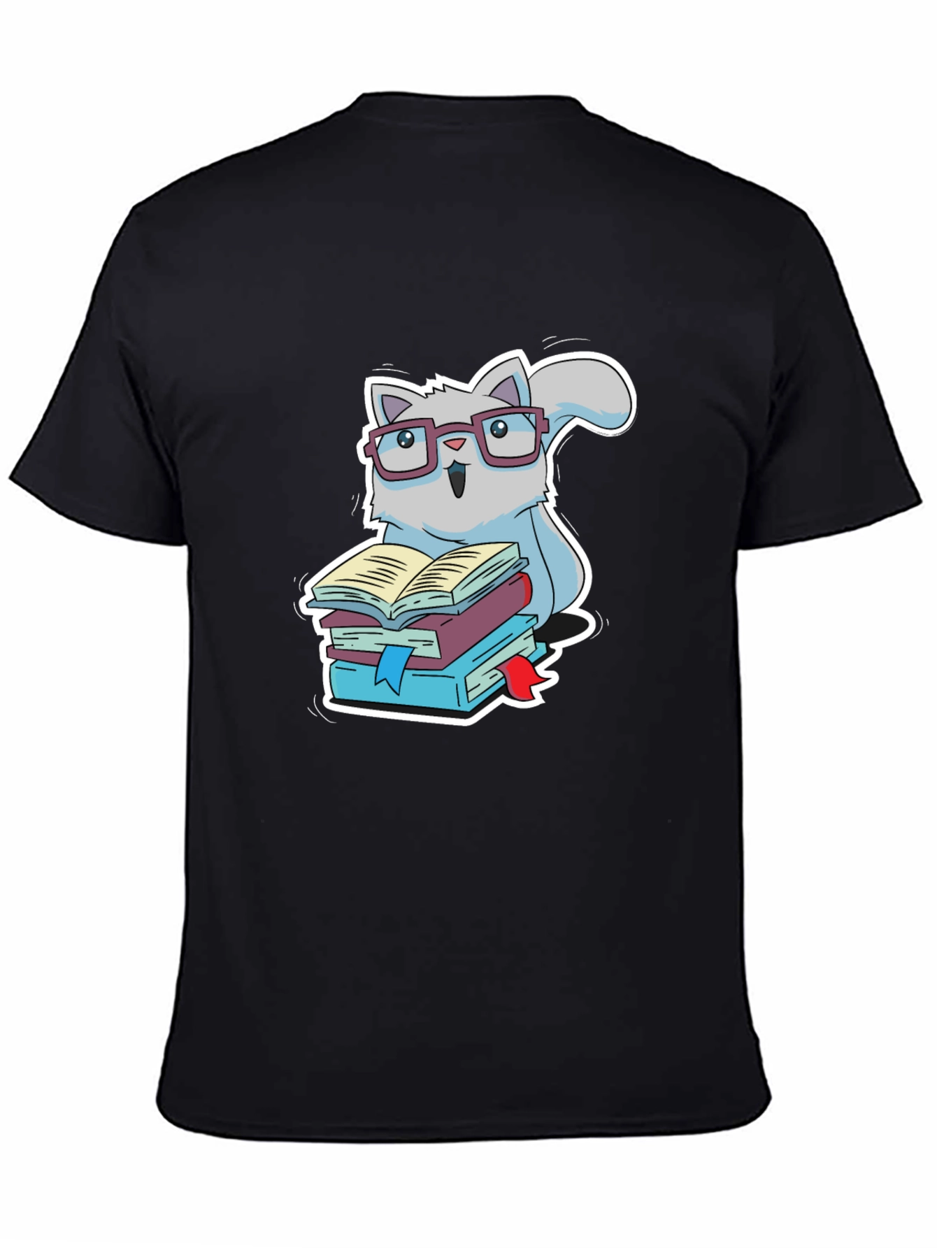 Bookworm Cat T-Shirt - Cute Reading Kitten Design
