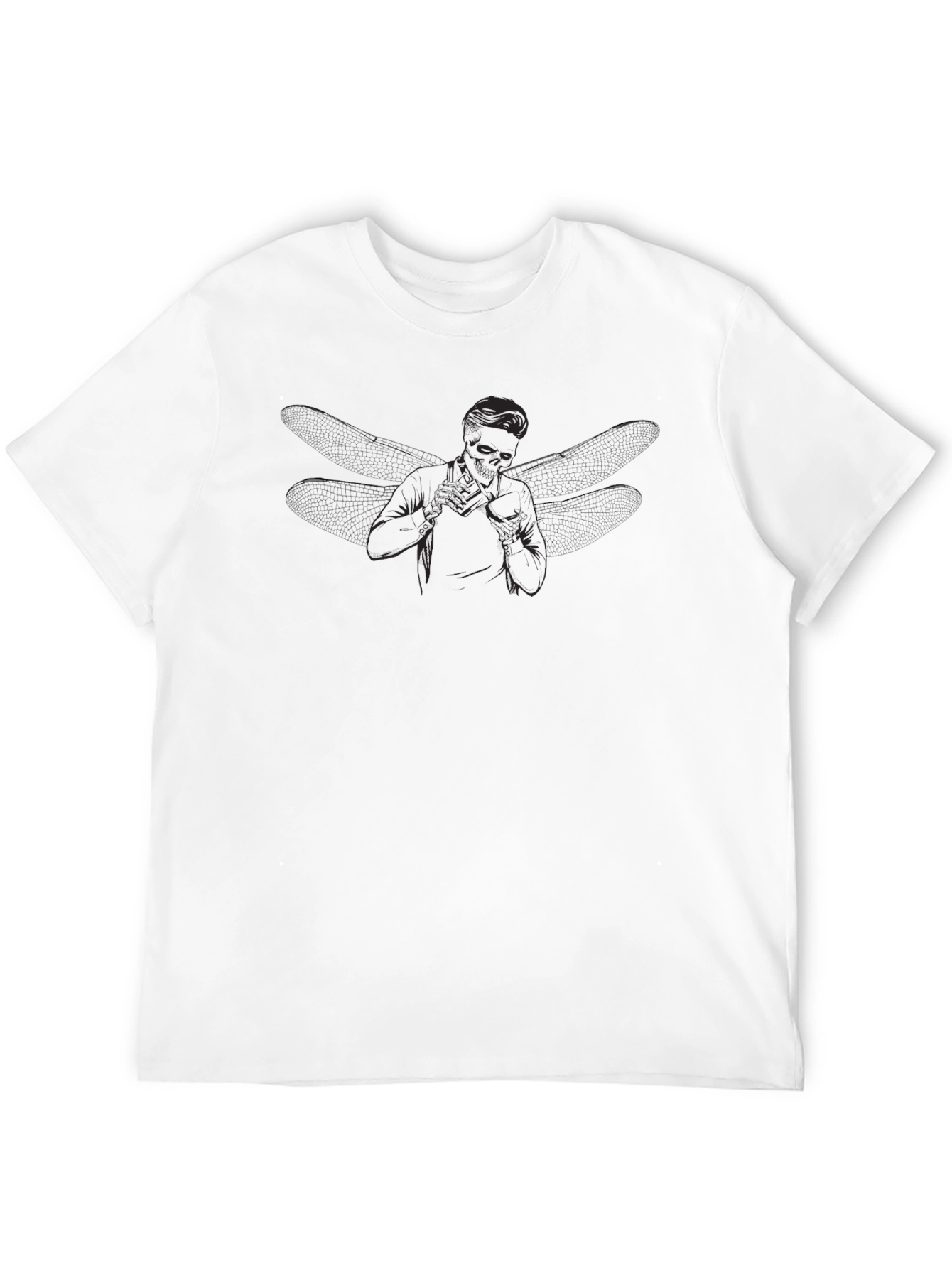 Black Graphic Tee with Winged Superhero Design