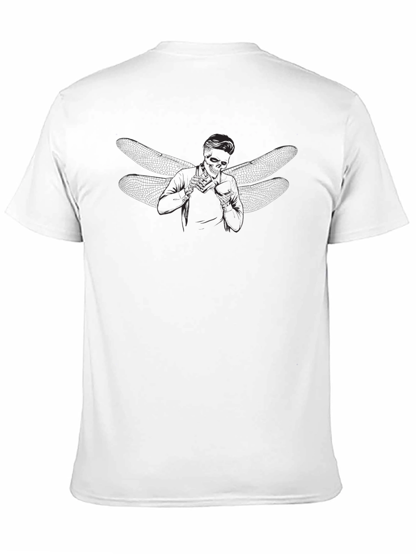 Black Graphic Tee with Winged Superhero Design