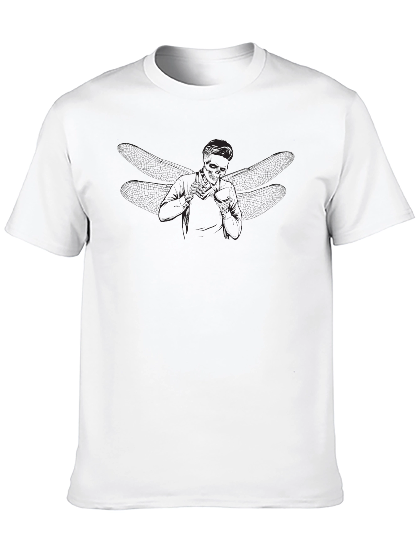 Black Graphic Tee with Winged Superhero Design