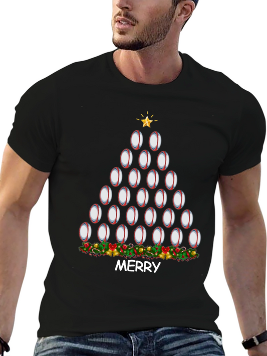 Rugby Ball Christmas Tree Merry Shirt