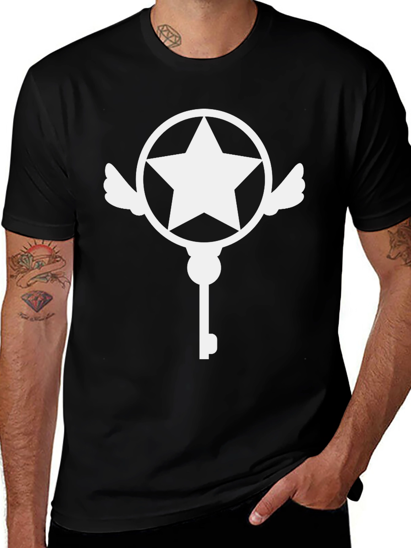 Star Key Graphic Tee - Stylish Black T-Shirt