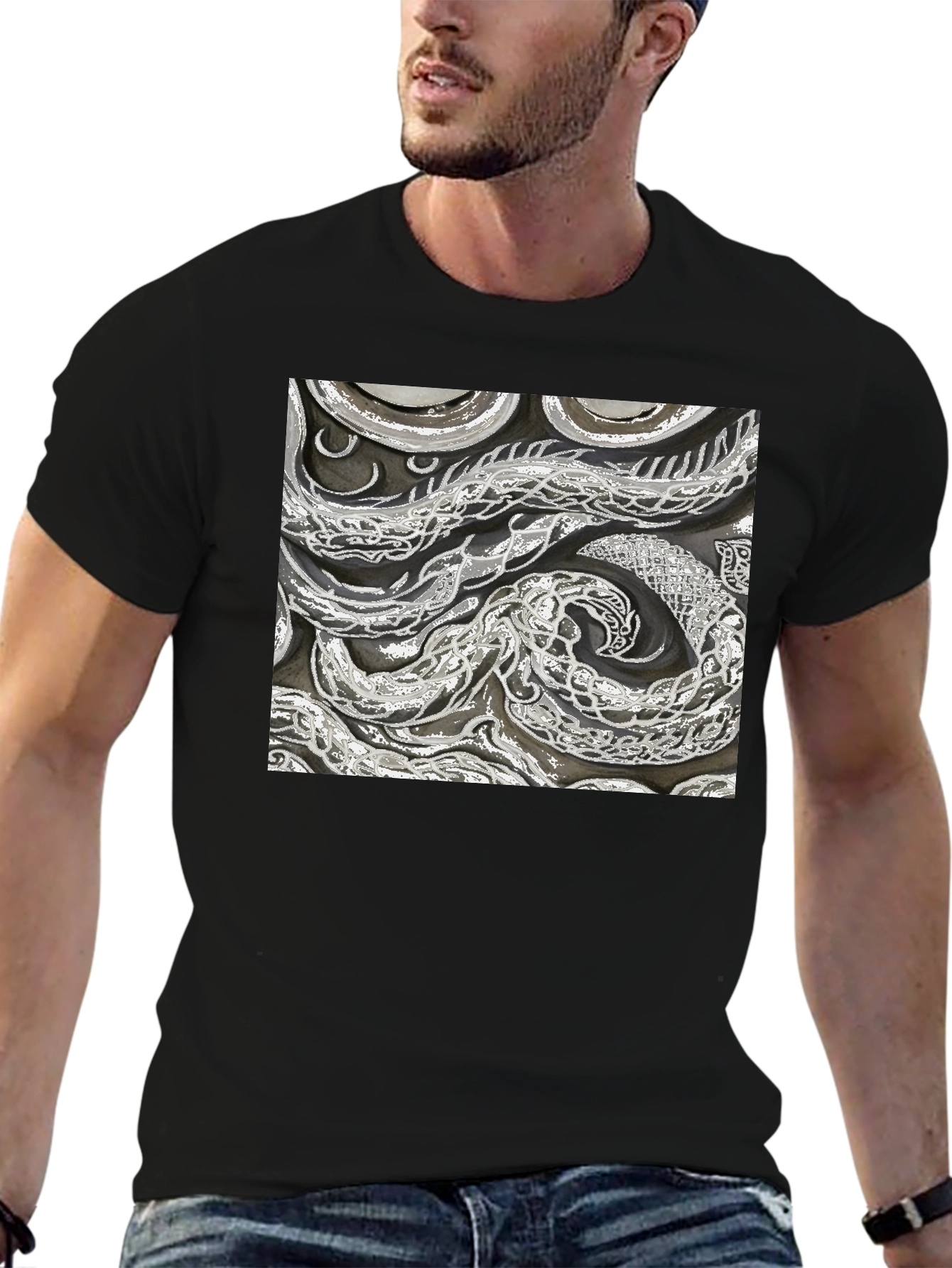 Abstract Snake Print Black T-Shirt