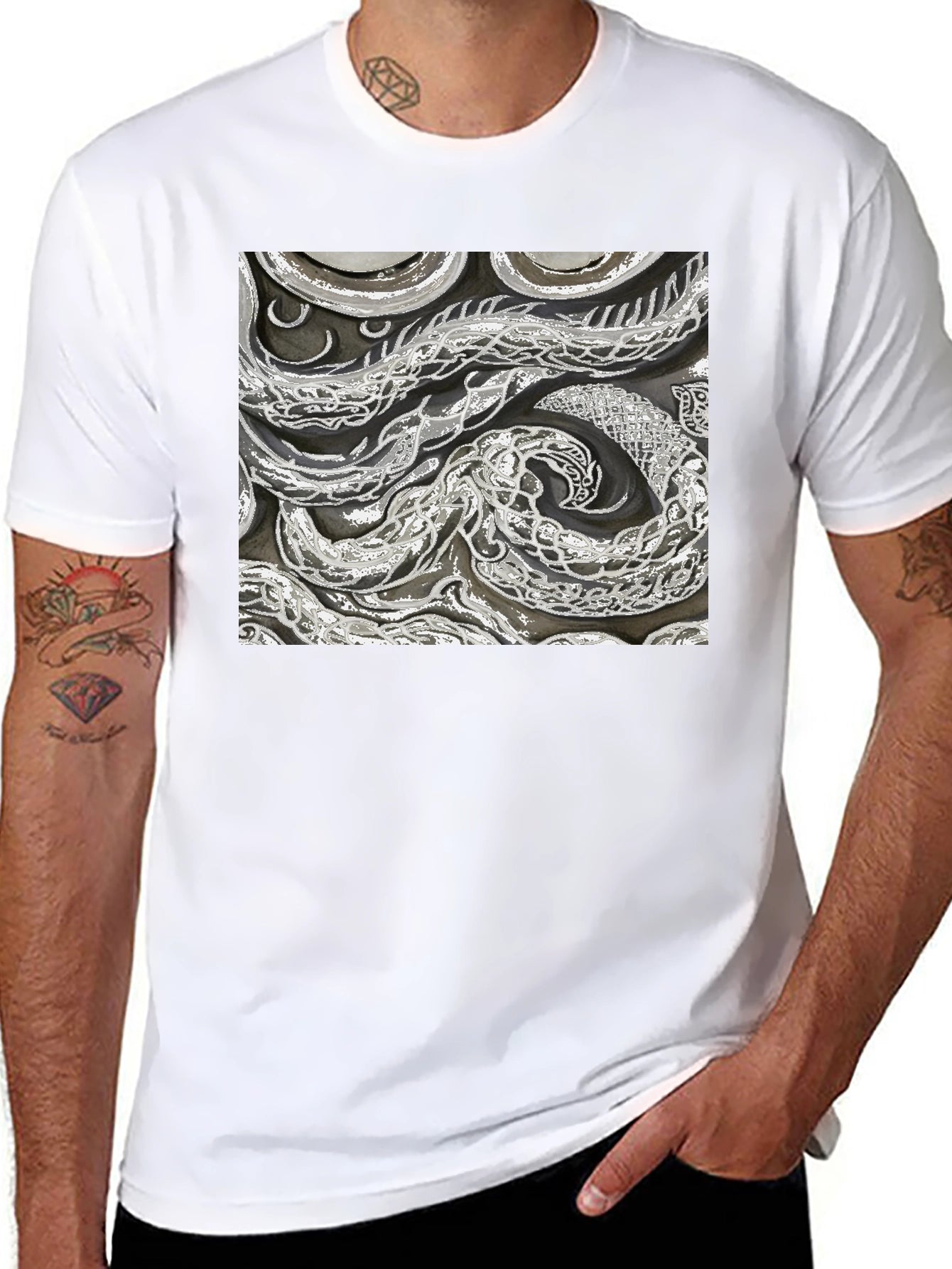 Abstract Snake Print Black T-Shirt