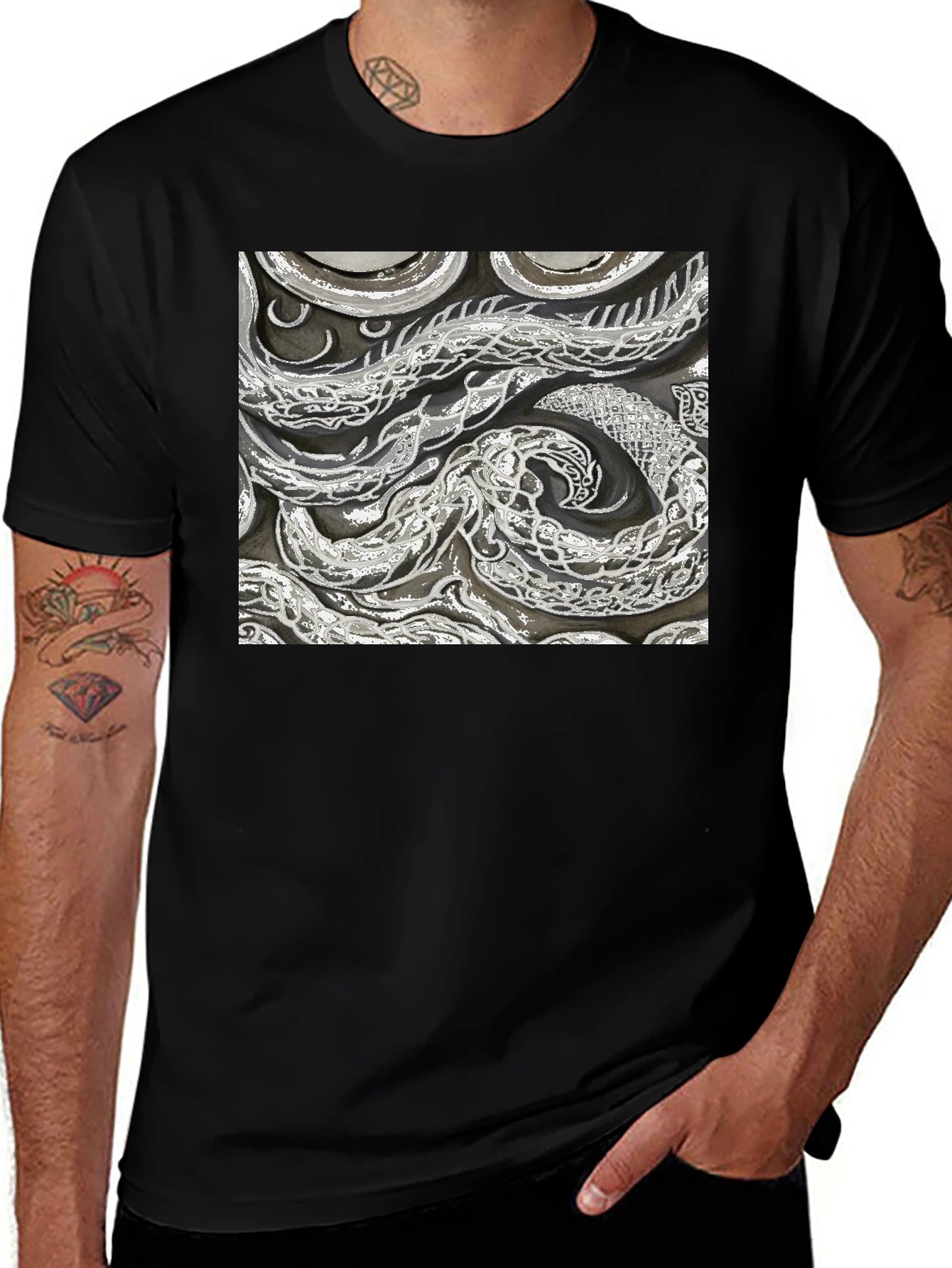 Abstract Snake Print Black T-Shirt