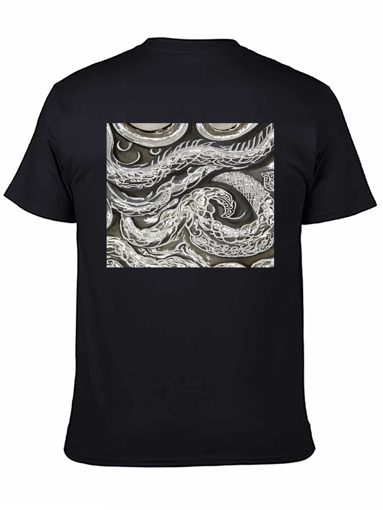 Abstract Snake Print Black T-Shirt