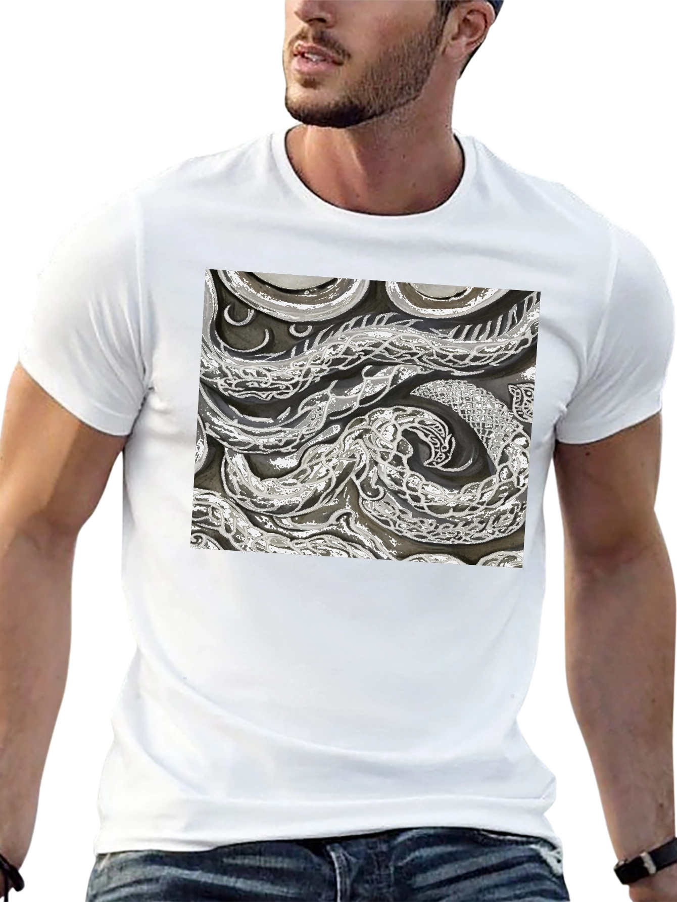 Abstract Snake Print Black T-Shirt