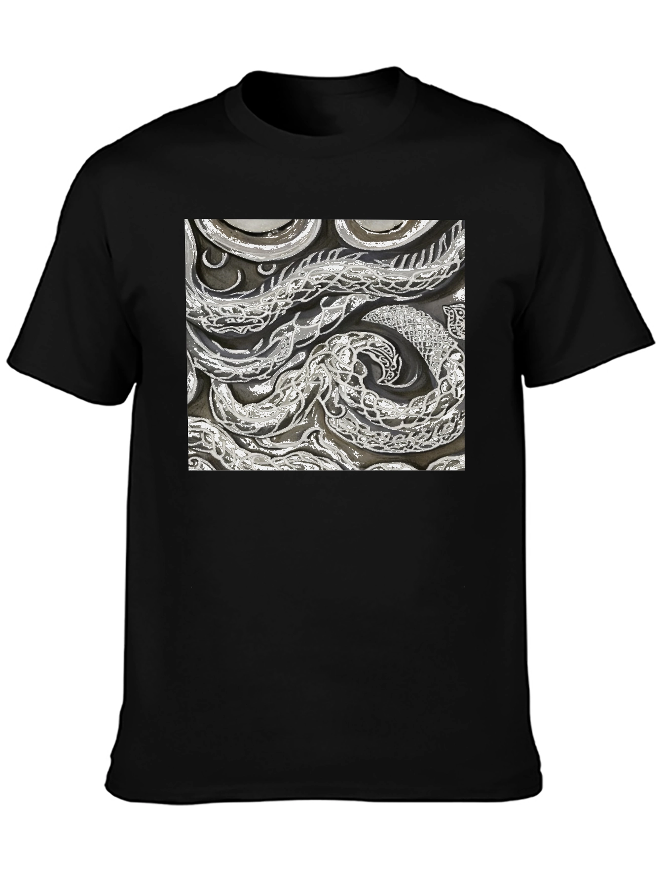 Abstract Snake Print Black T-Shirt