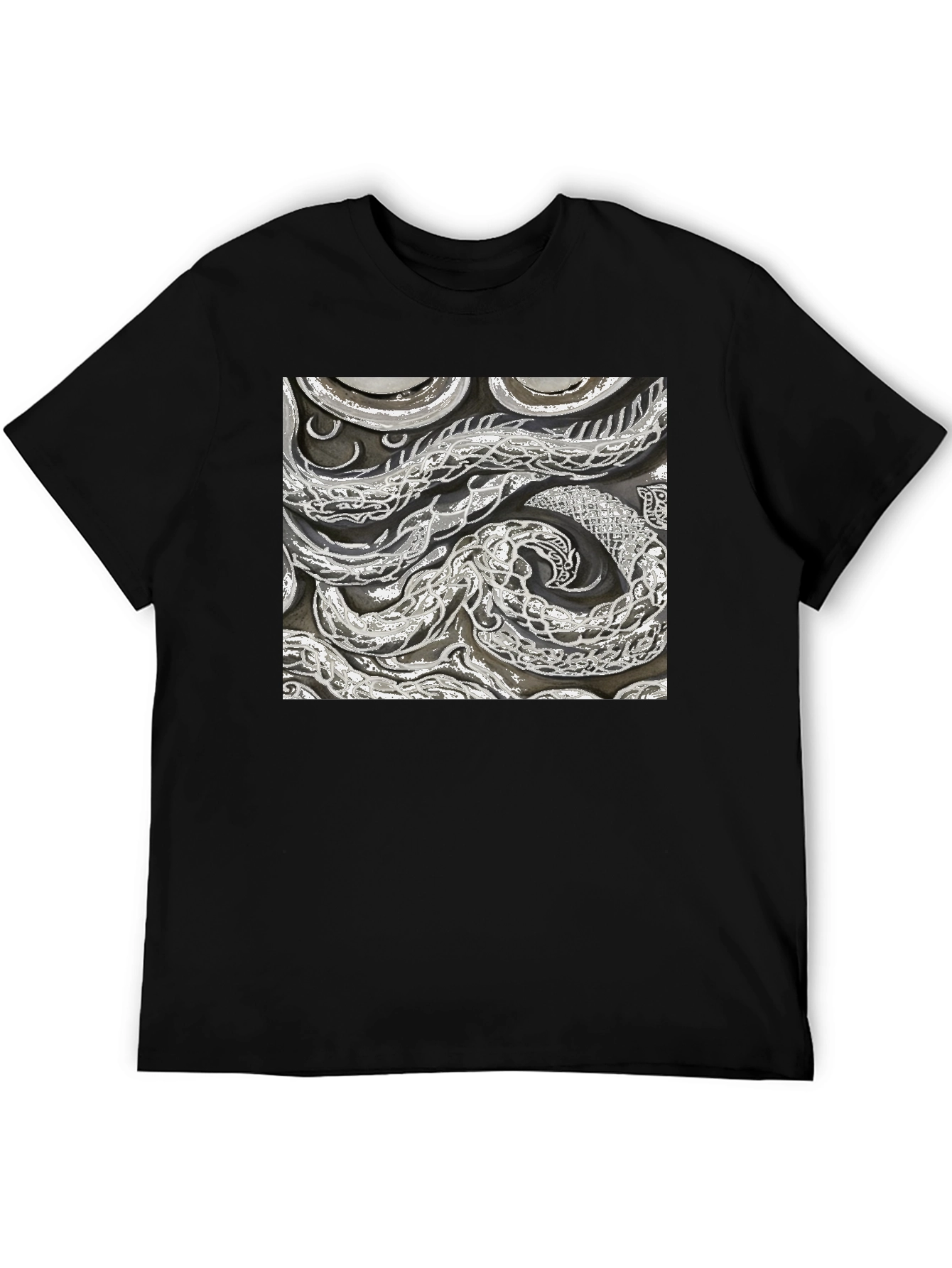 Abstract Snake Print Black T-Shirt
