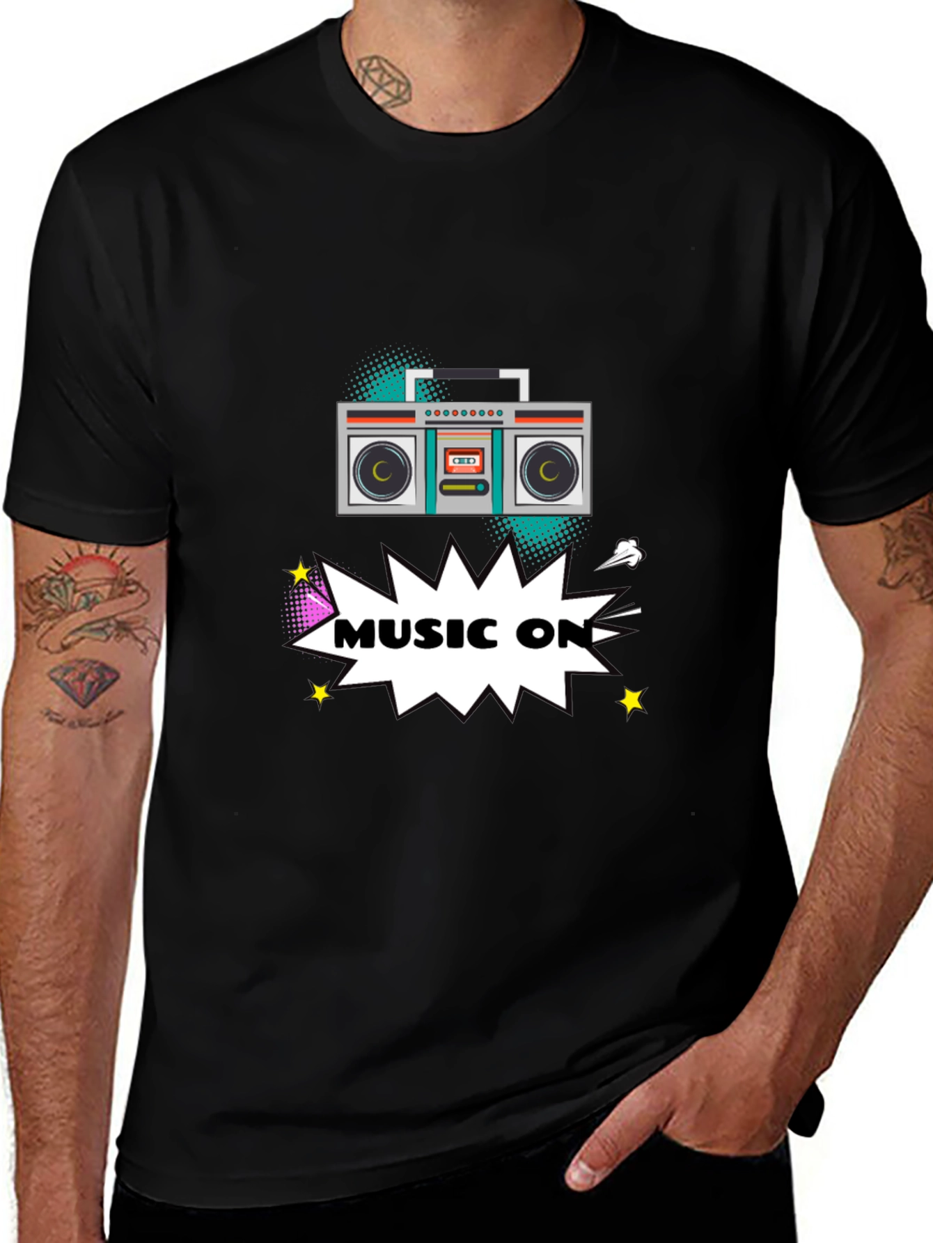 Retro Boombox Music On Graphic T-Shirt