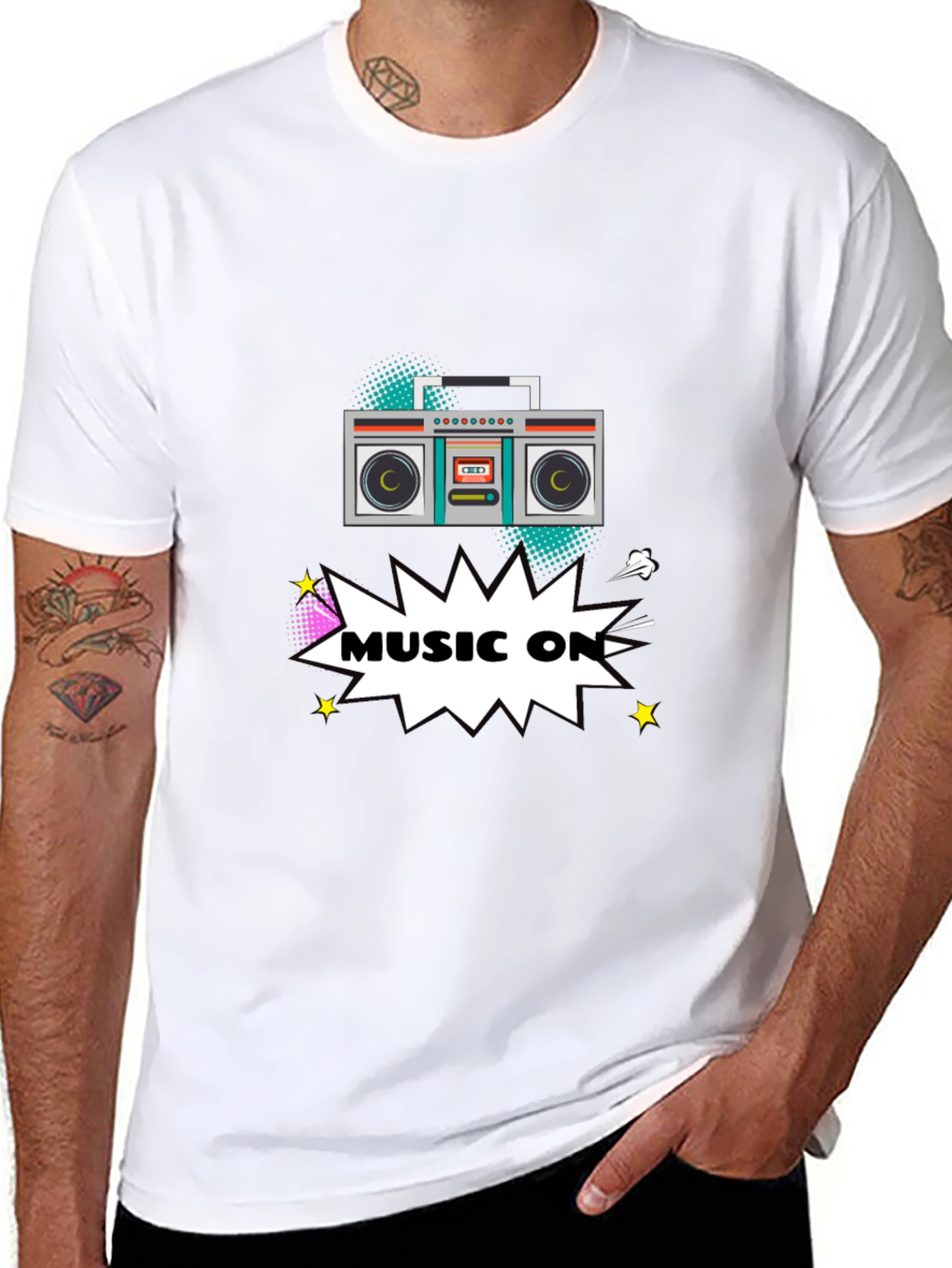 Retro Boombox Music On Graphic T-Shirt