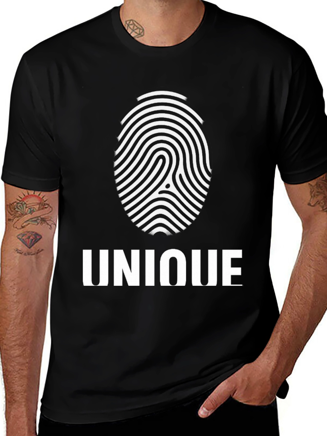 Unique Fingerprint Graphic T-Shirt - Black