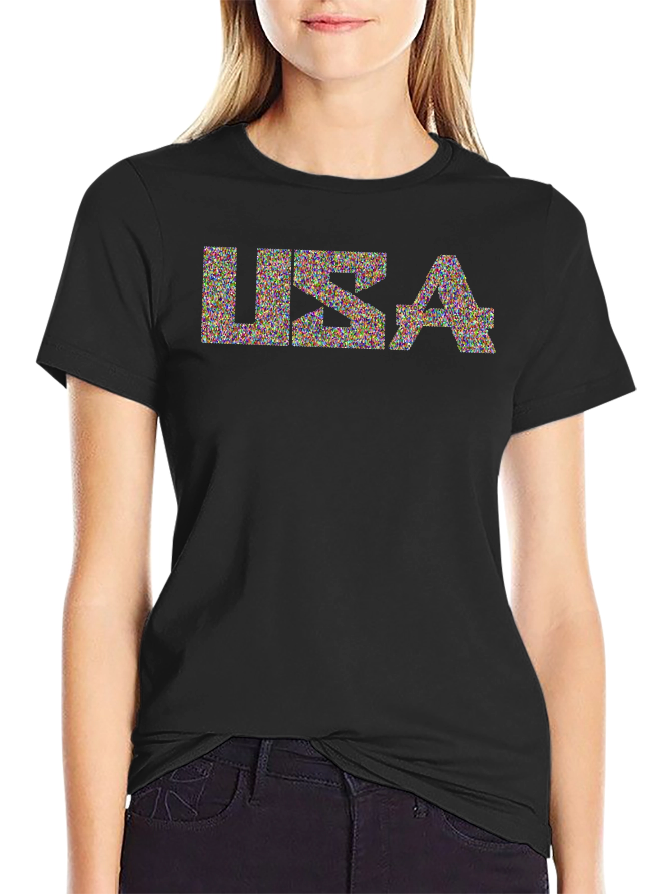 USA Graphic Print Black T-Shirt
