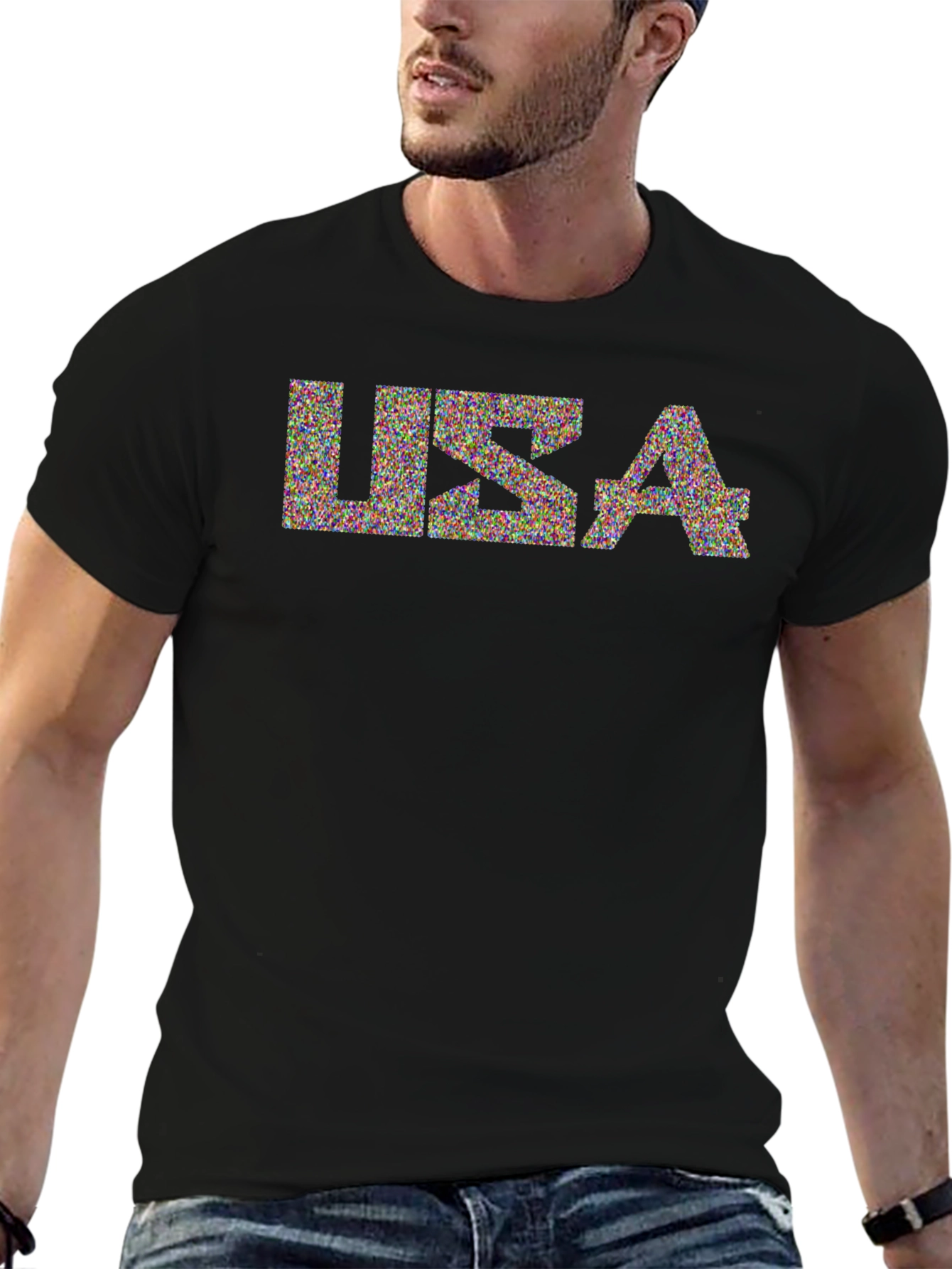 USA Graphic Print Black T-Shirt
