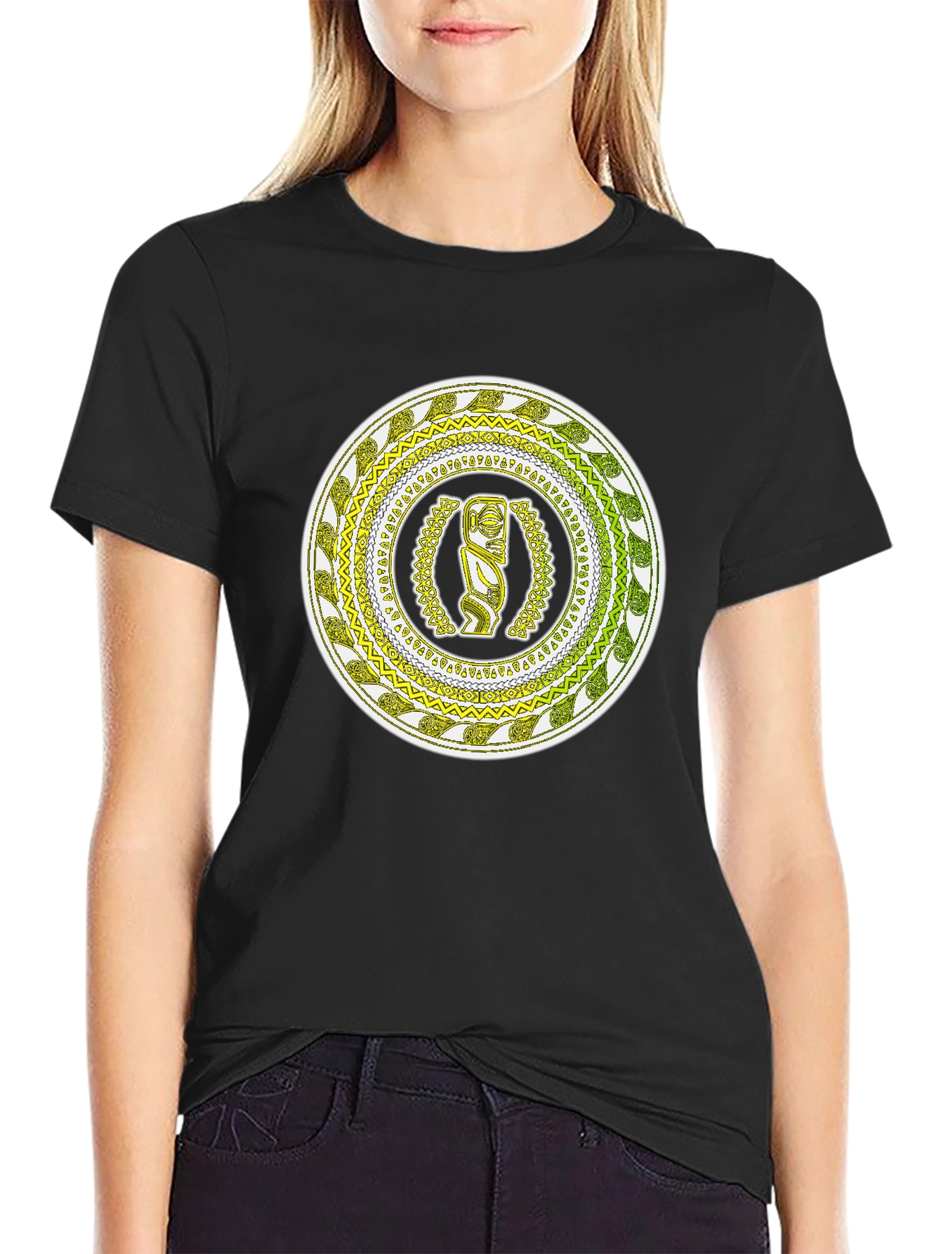 Tribal Tiki Graphic Tee - Black Cotton Comfort