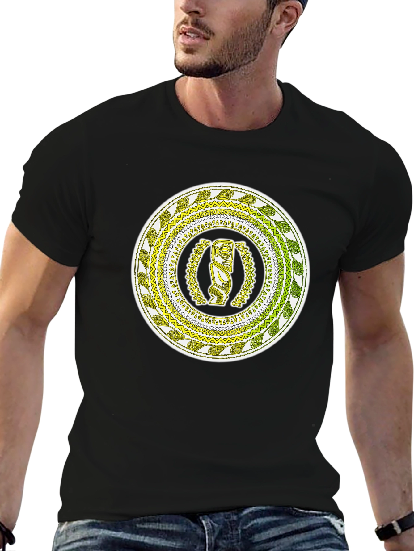 Tribal Tiki Graphic Tee - Black Cotton Comfort