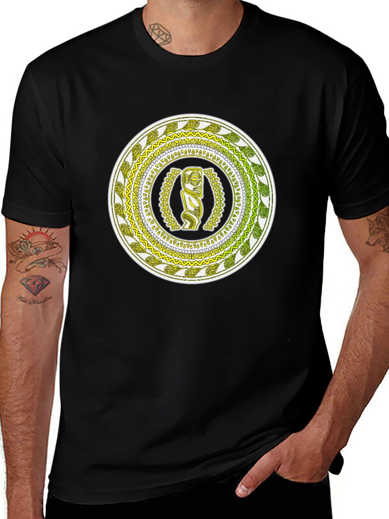 Tribal Tiki Graphic Tee - Black Cotton Comfort
