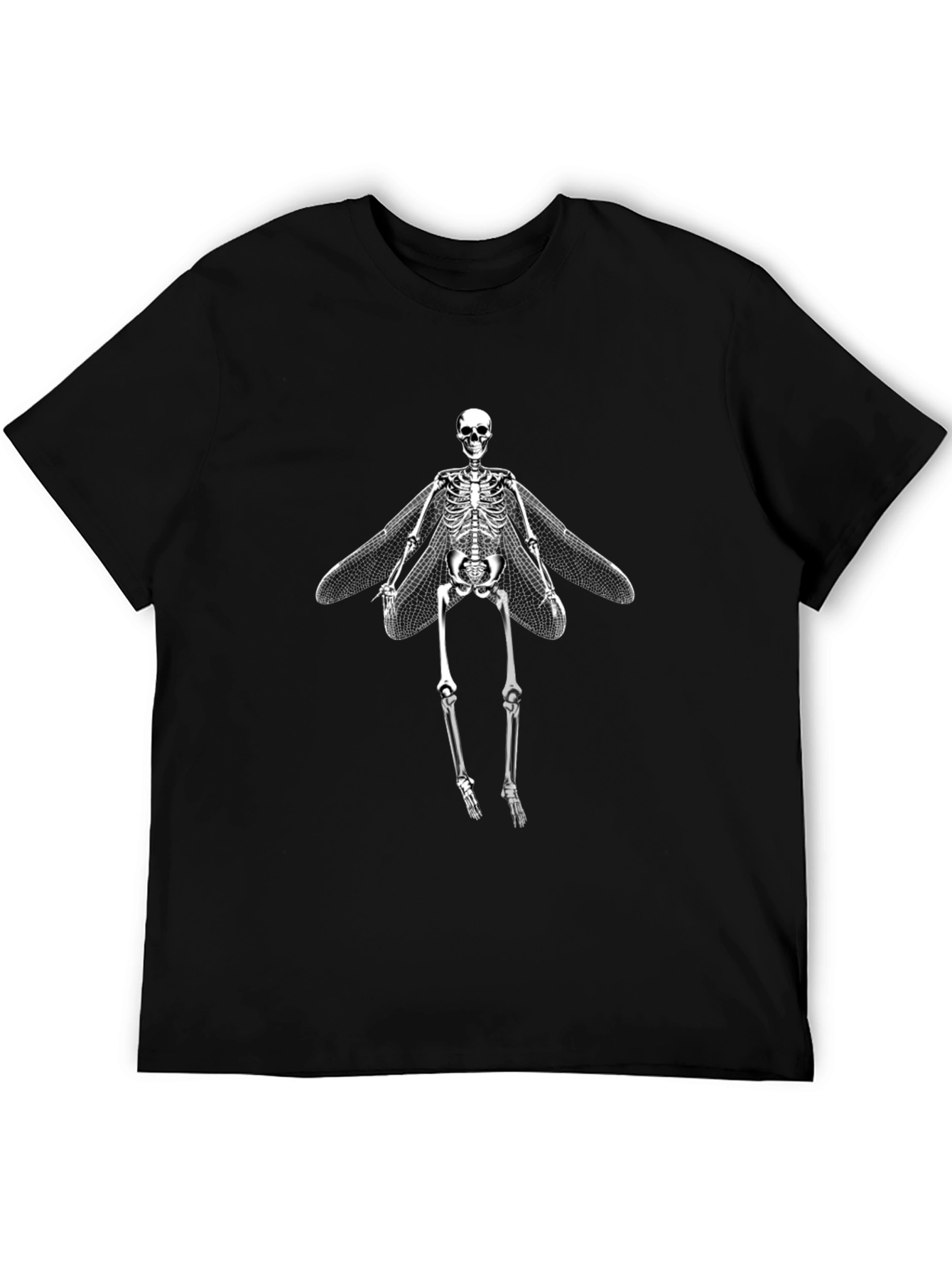 Skeleton with Wings Graphic Tee - Black Cotton T-Shirt