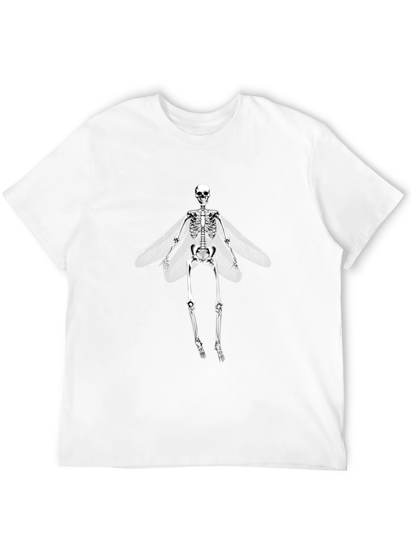 Skeleton with Wings Graphic Tee - Black Cotton T-Shirt