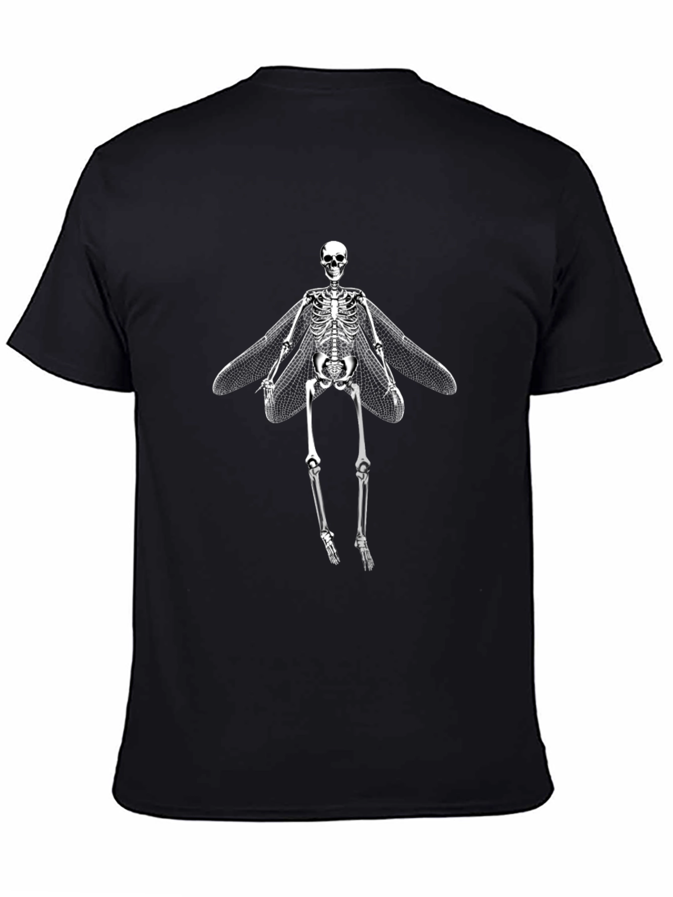Skeleton with Wings Graphic Tee - Black Cotton T-Shirt
