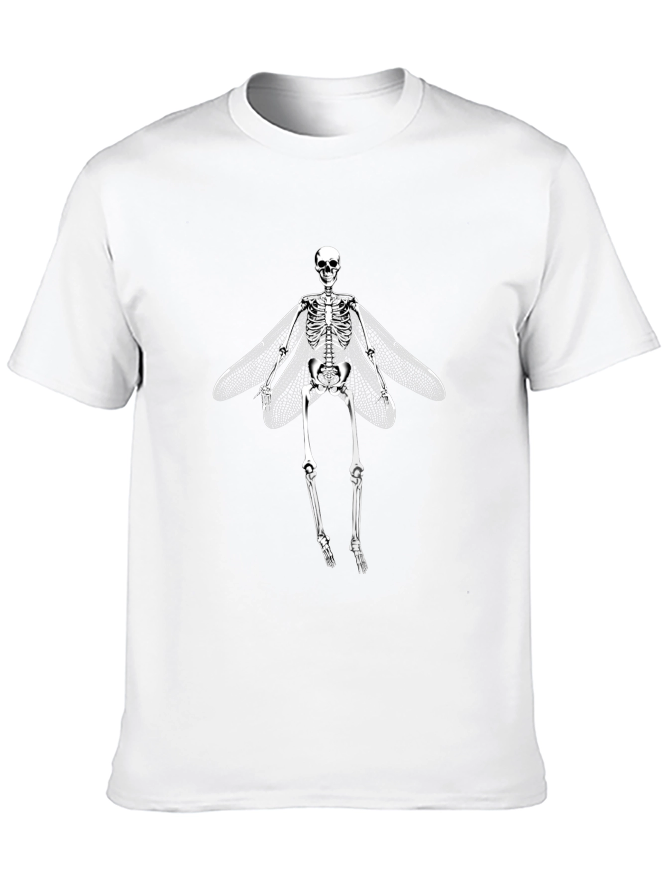 Skeleton with Wings Graphic Tee - Black Cotton T-Shirt