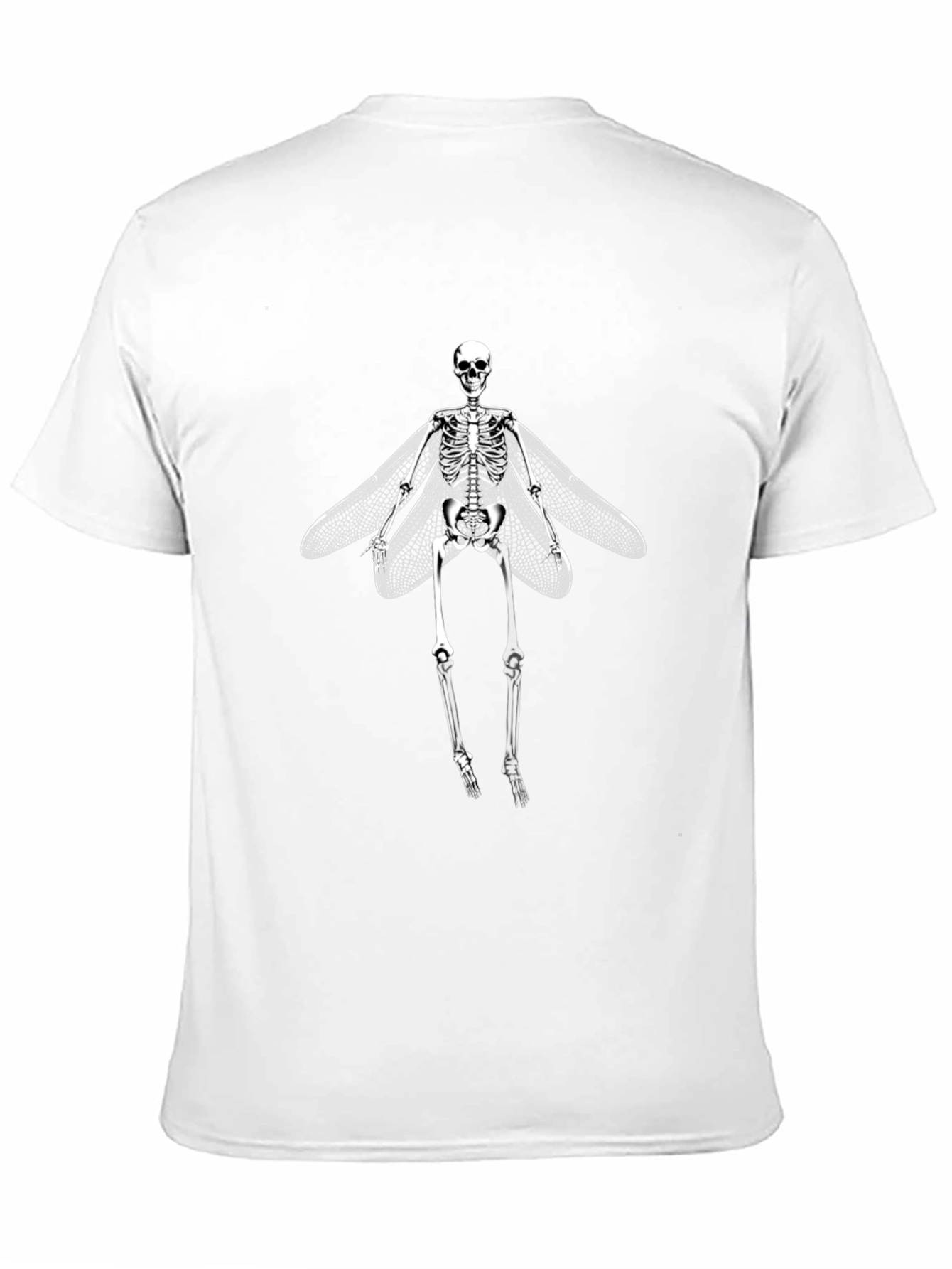 Skeleton with Wings Graphic Tee - Black Cotton T-Shirt