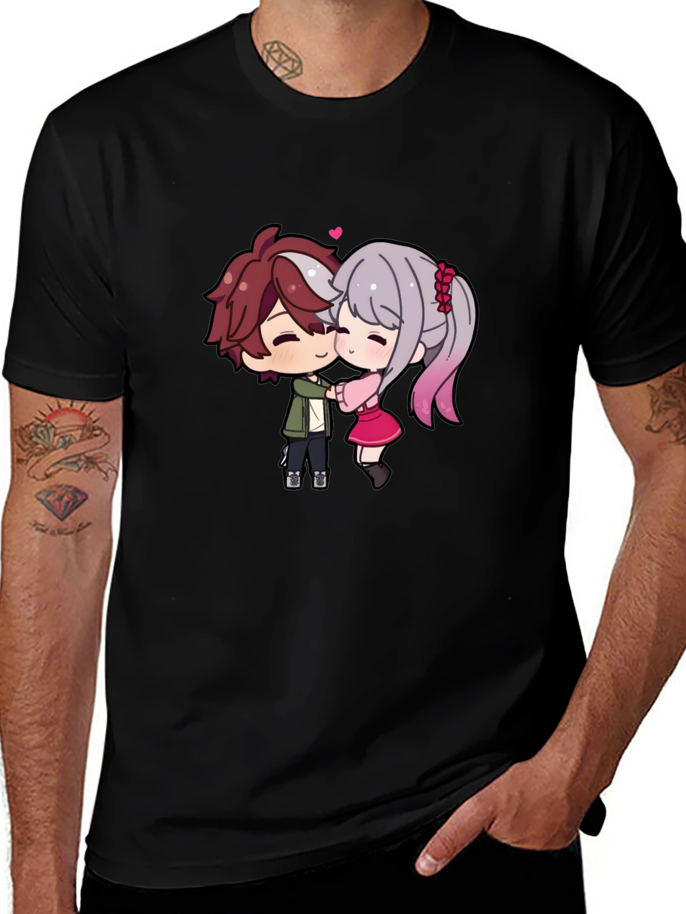 Cute Anime Couple T-Shirt - Sweet Embrace