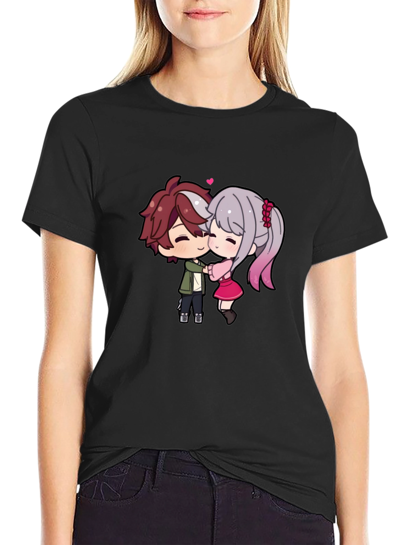 Cute Anime Couple T-Shirt - Sweet Embrace