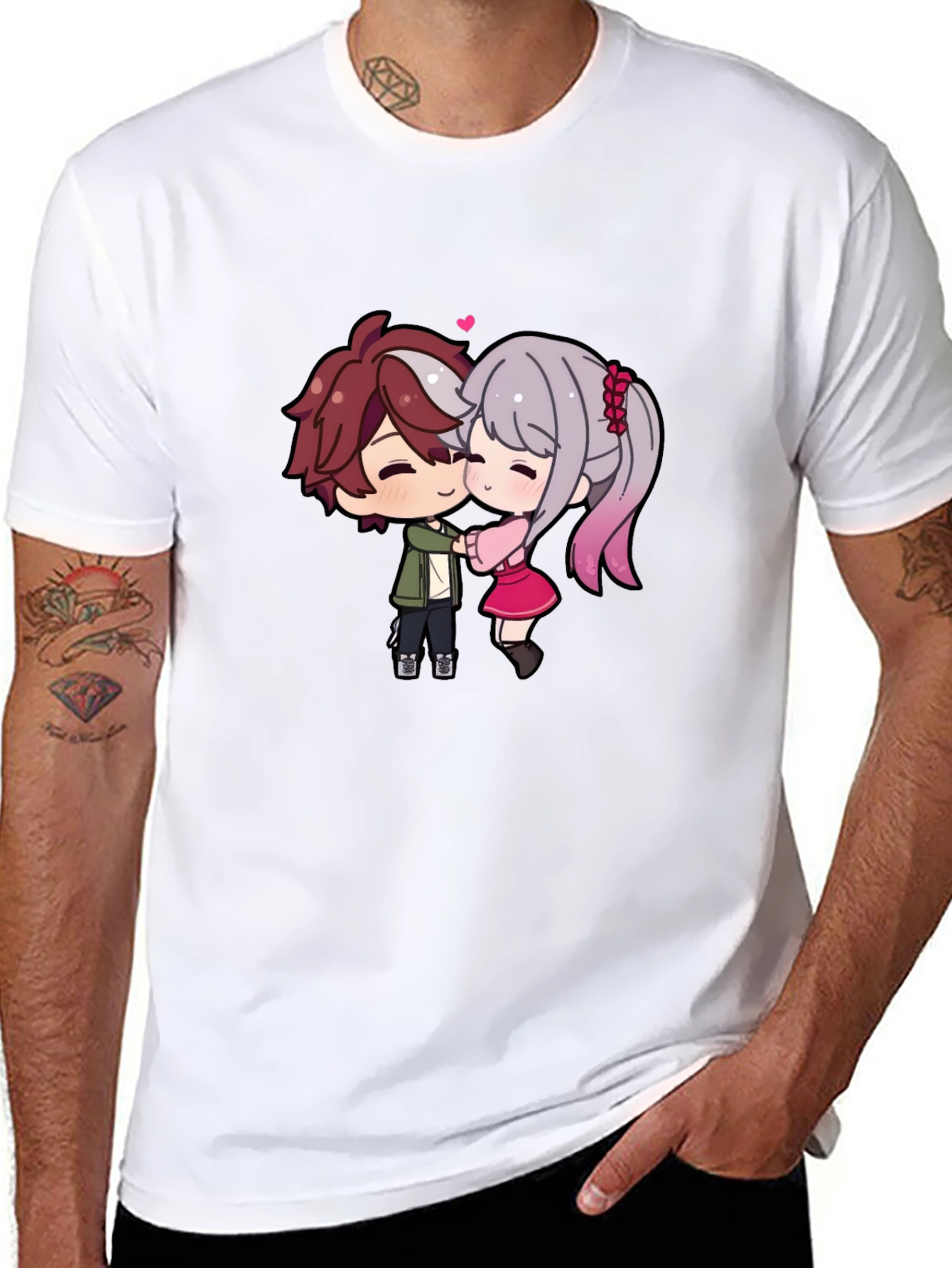Cute Anime Couple T-Shirt - Sweet Embrace
