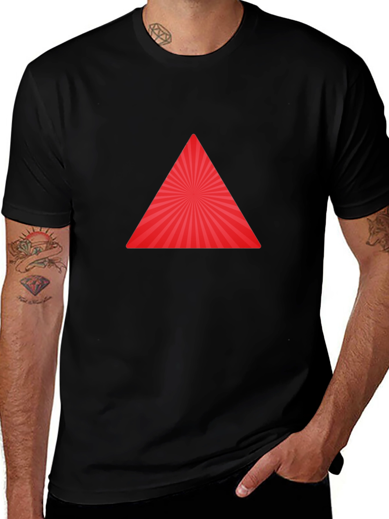 Red Triangle Burst Black T-Shirt