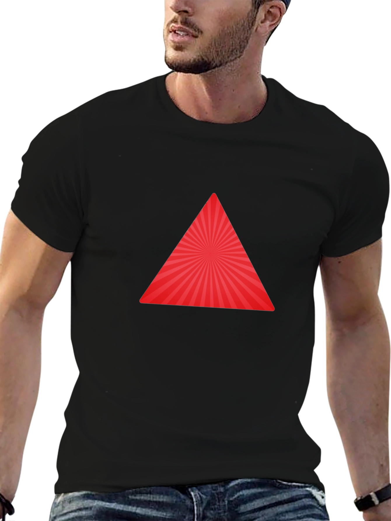 Red Triangle Burst Black T-Shirt