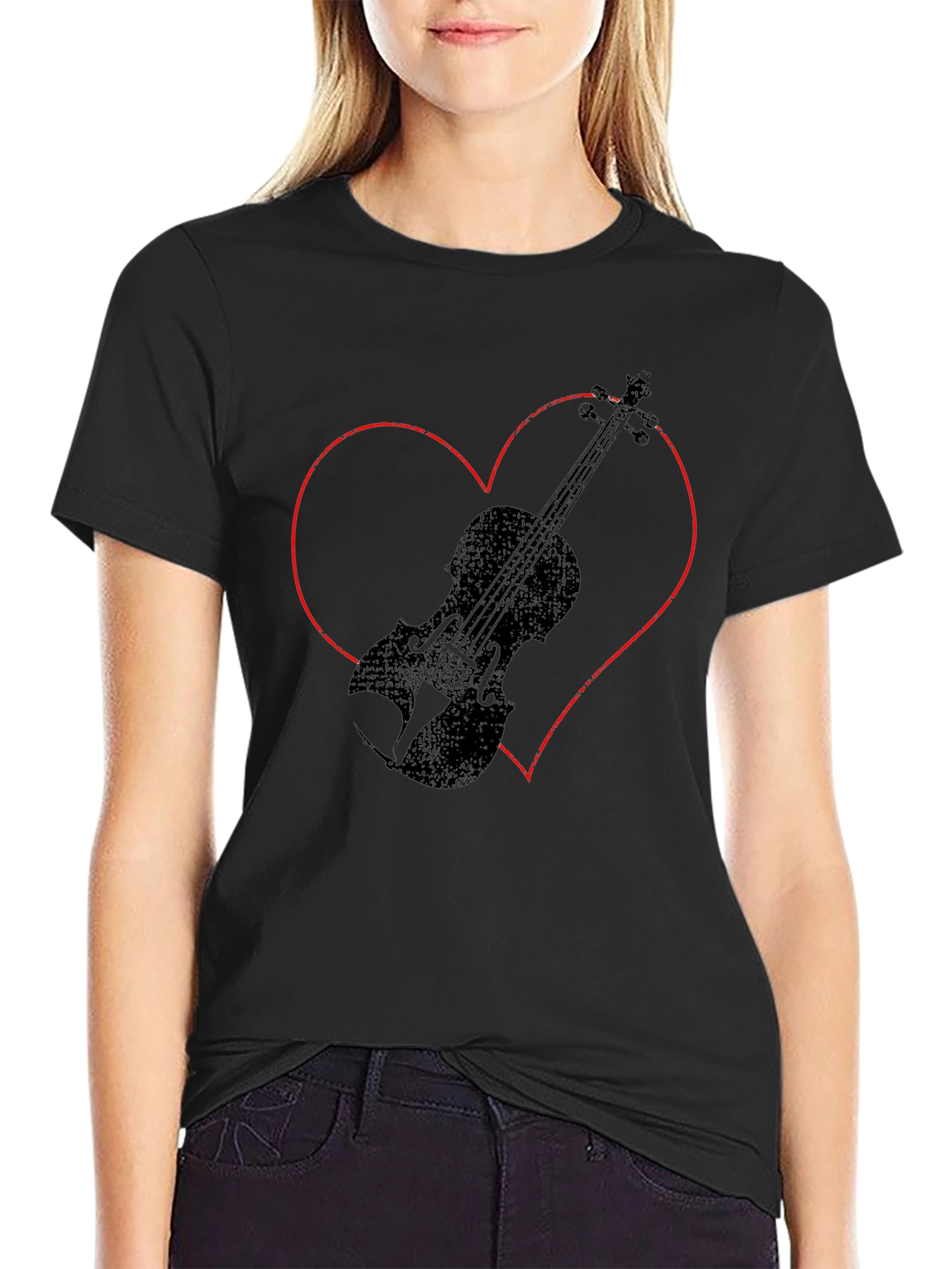Violin Heart Graphic Tee - Music Lover T-Shirt