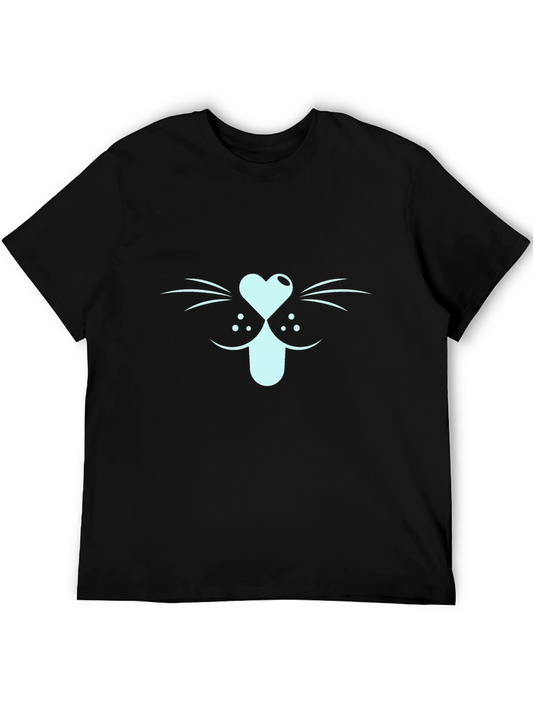 Cool Cat Face Graphic Tee - Black