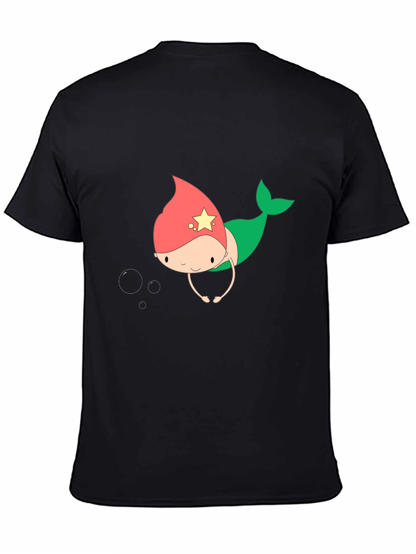 Cute Mermaid Cartoon Black T-Shirt