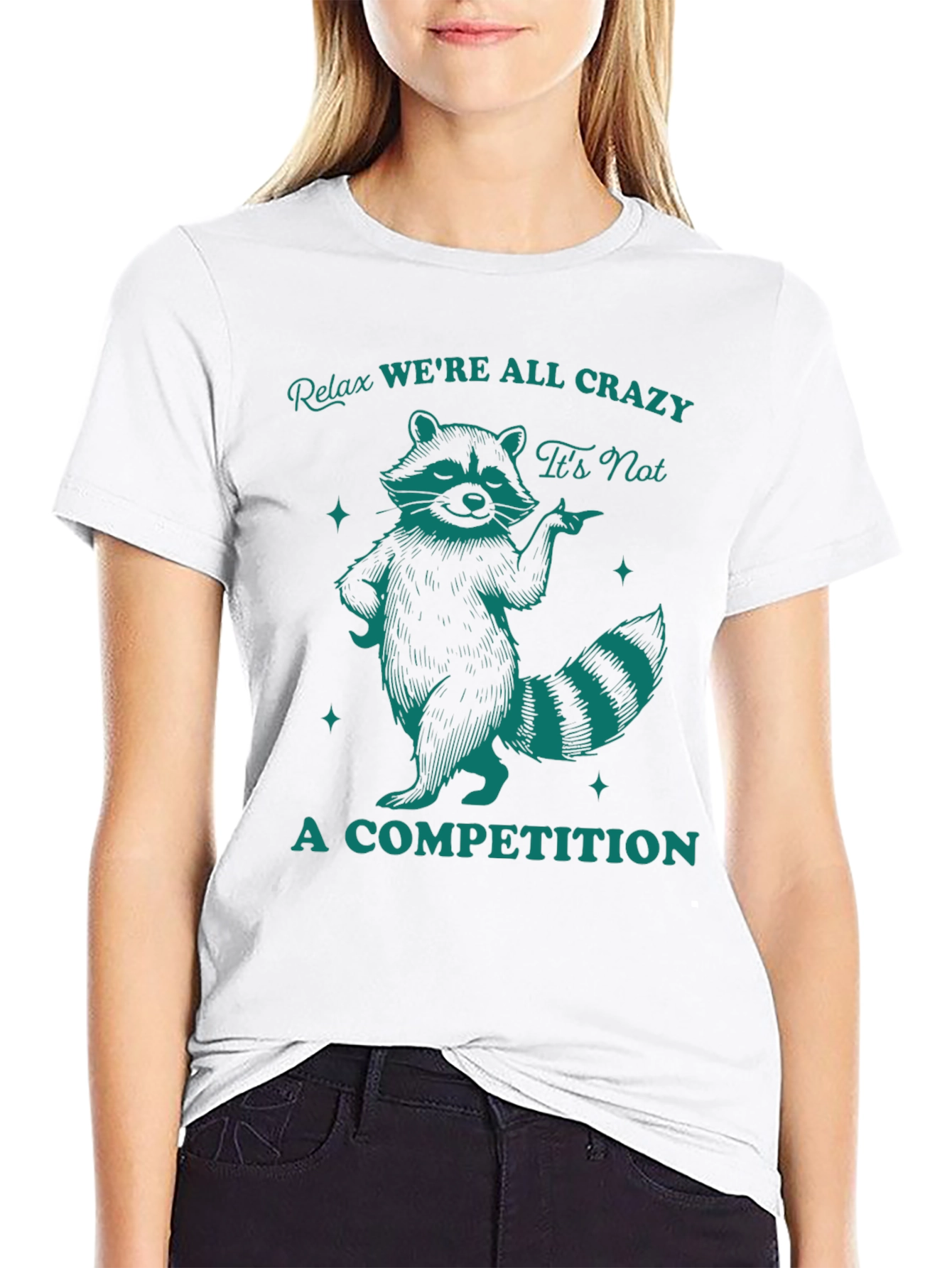 Relax Were All Crazy Raccoon Graphic Tee