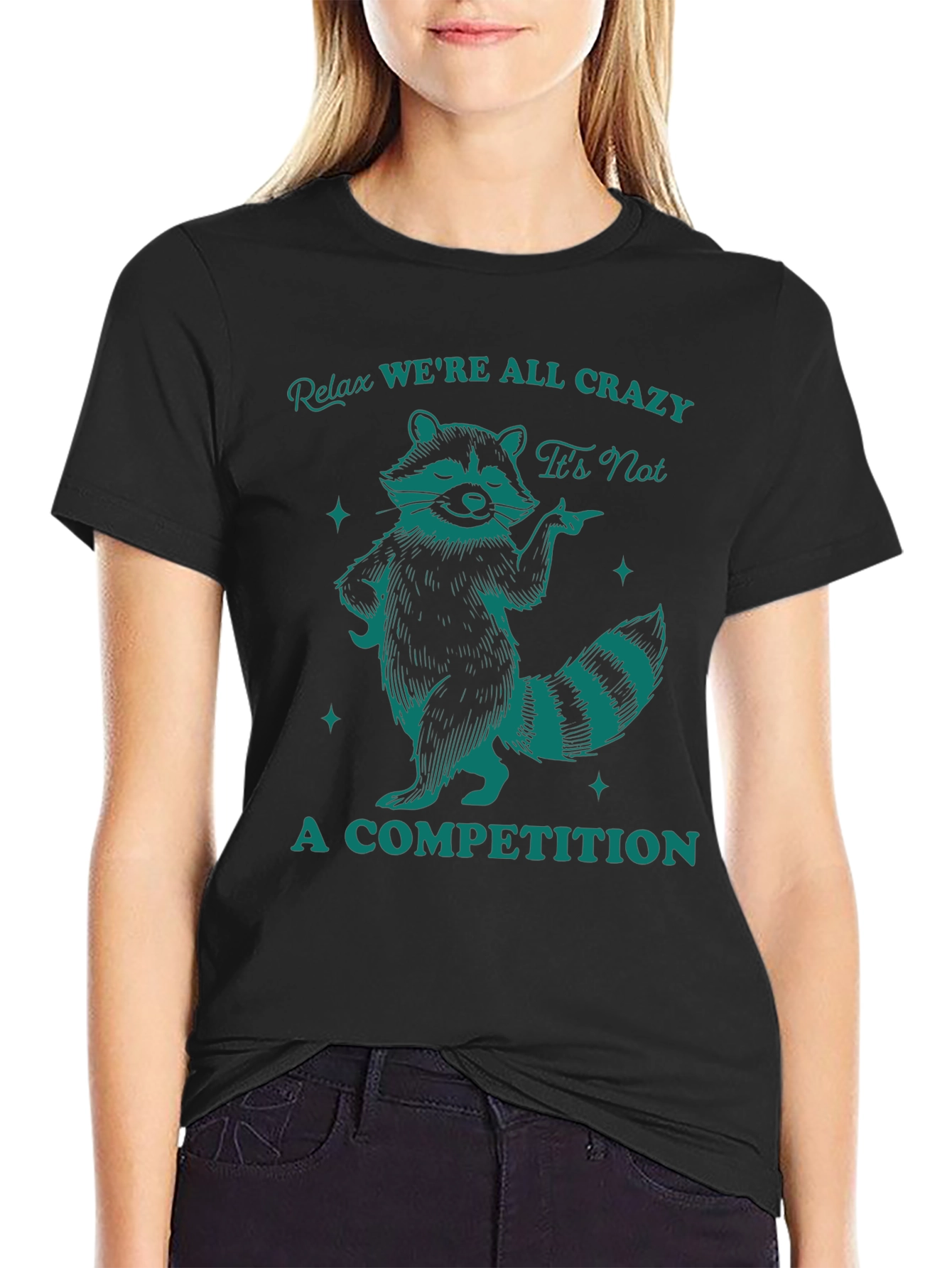 Relax Were All Crazy Raccoon Graphic Tee