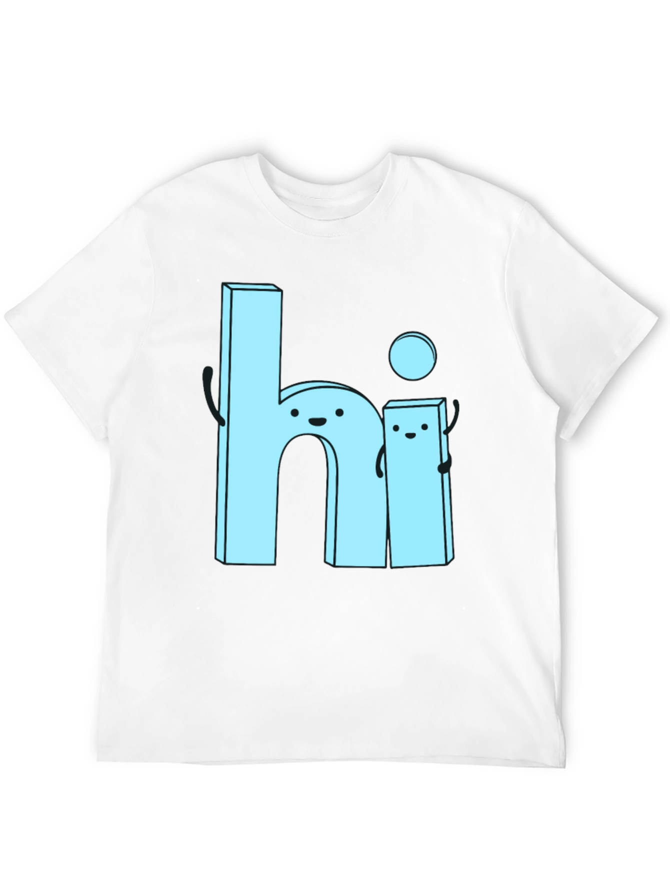 Cute Cartoon Hi Graphic Tee - Soft Black Cotton