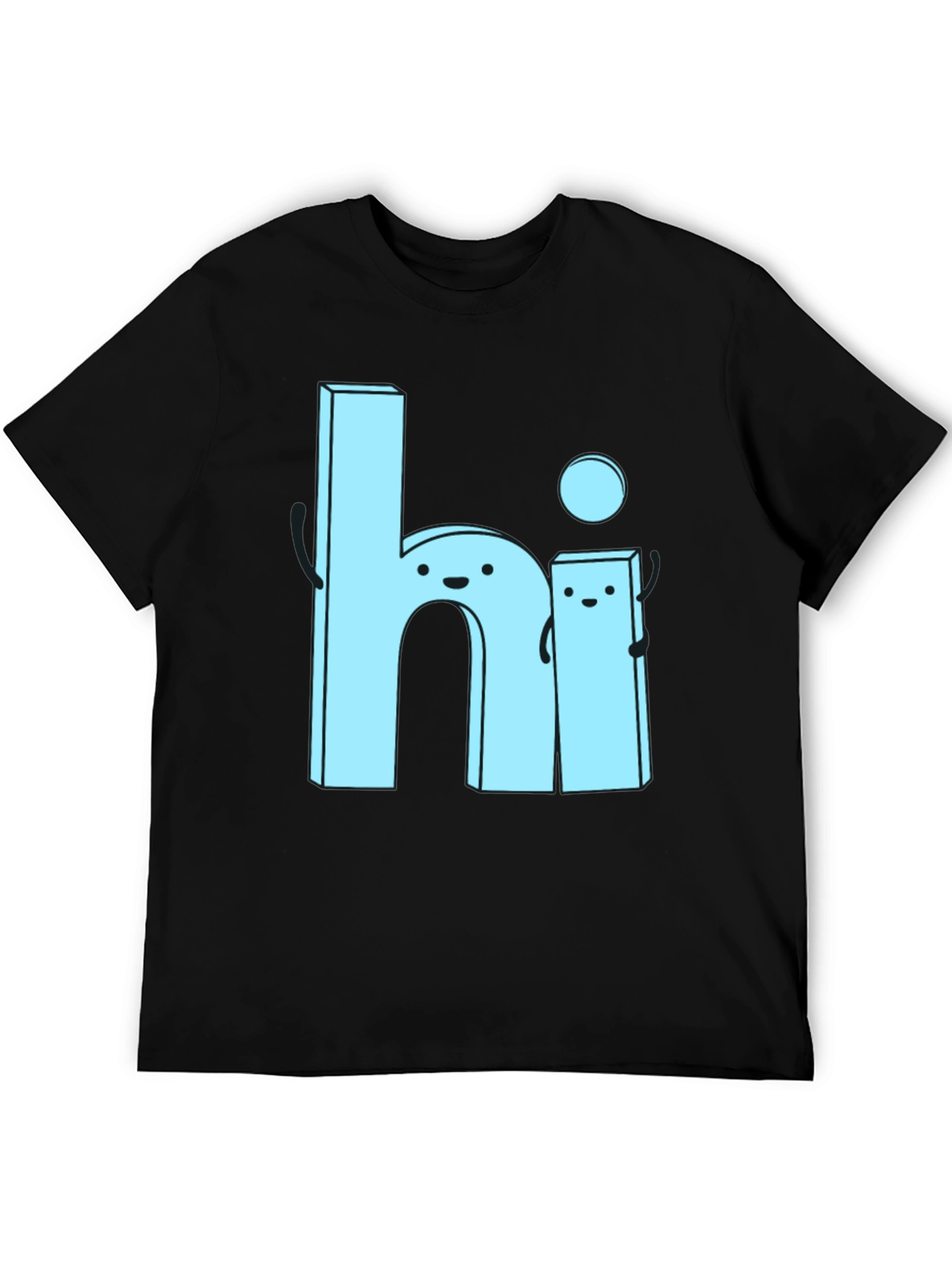 Cute Cartoon Hi Graphic Tee - Soft Black Cotton