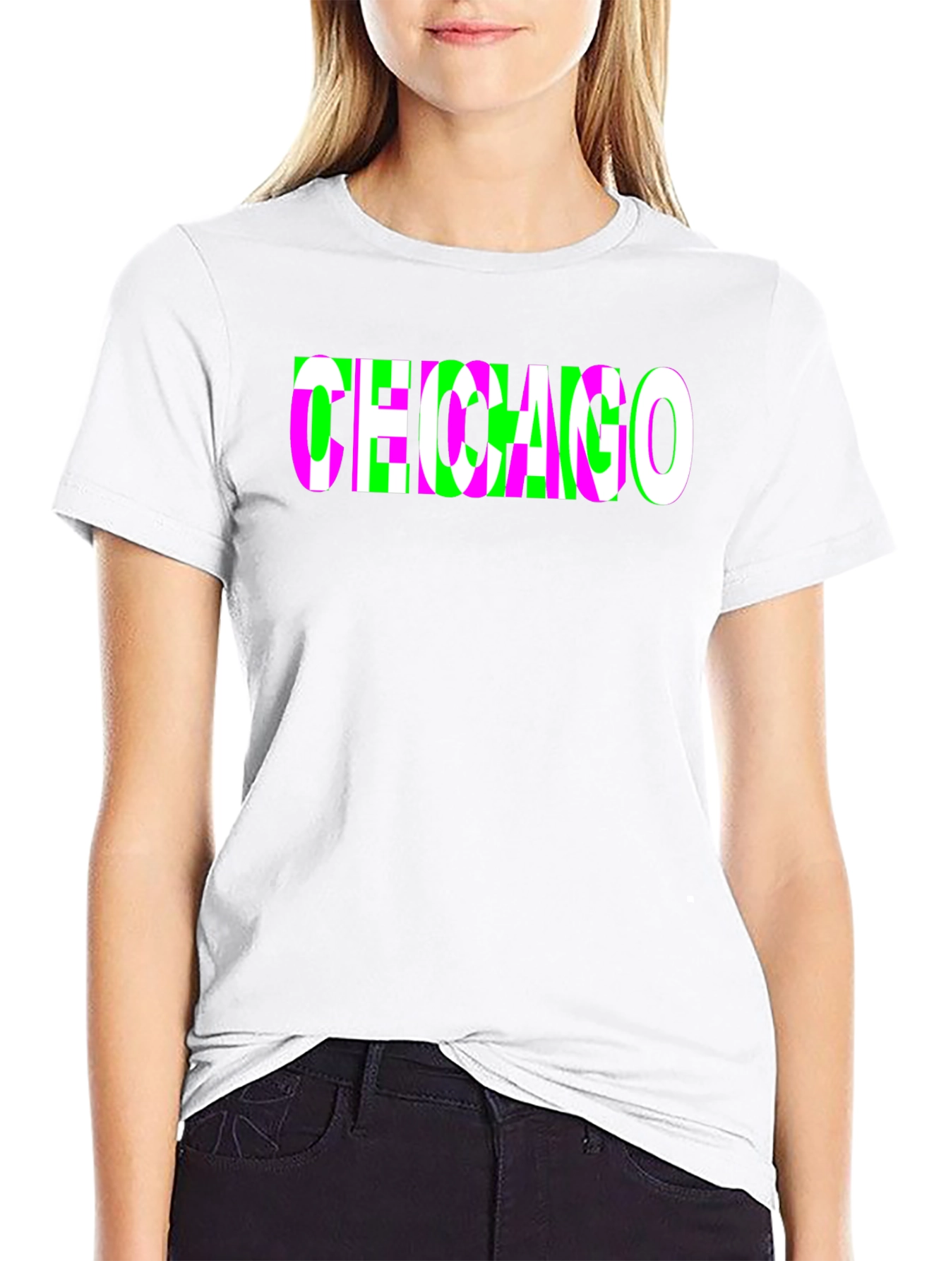 Chicago Glitch Graphic T-Shirt - Black Crew Neck