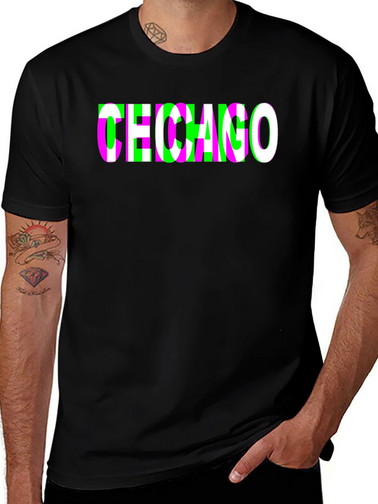 Chicago Glitch Graphic T-Shirt - Black Crew Neck