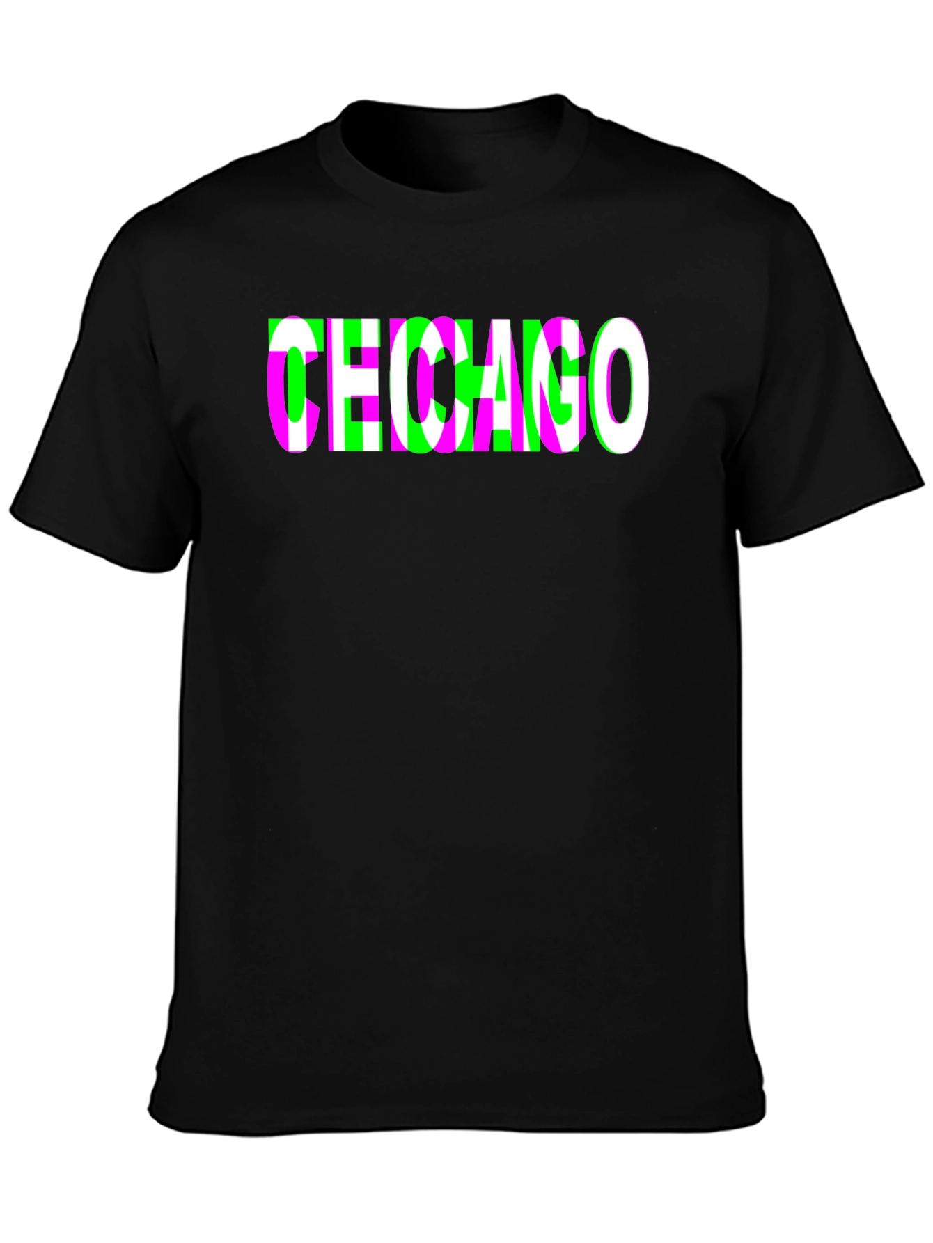 Chicago Glitch Graphic T-Shirt - Black Crew Neck