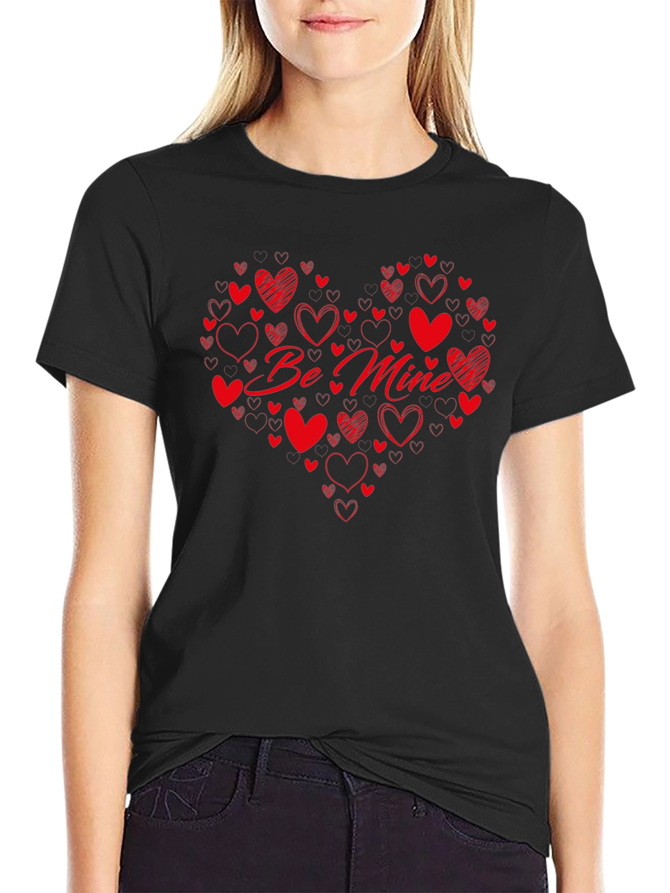 Be Mine Heart Graphic Black T-Shirt