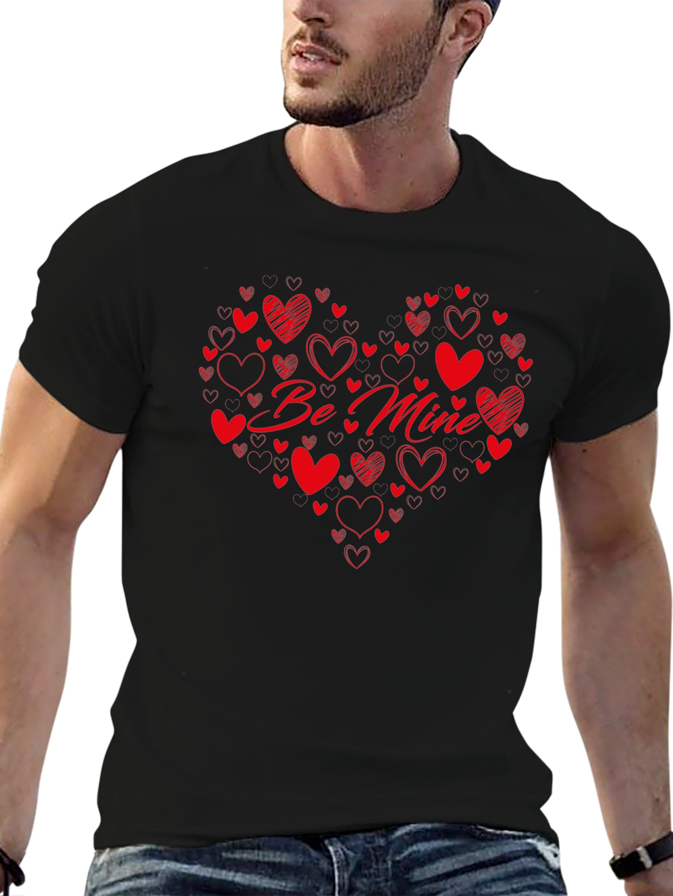 Be Mine Heart Graphic Black T-Shirt